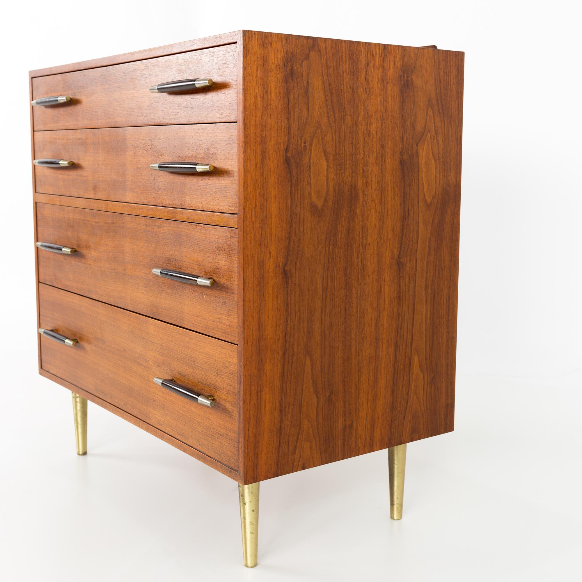 Mid-Century Modern Edward Wormley for Dunbar Midcentury Brass and Walnut 4-Drawer Lowboy Dresser