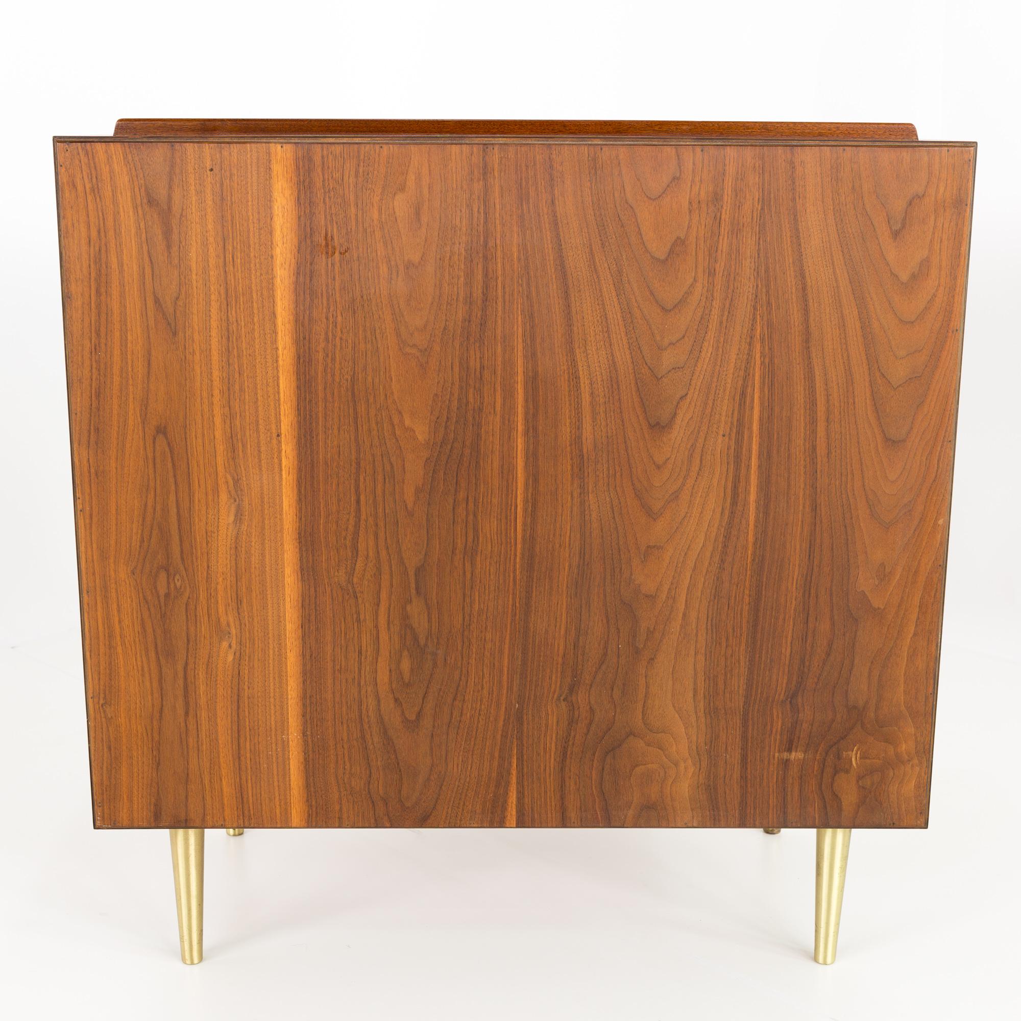 American Edward Wormley for Dunbar Midcentury Brass and Walnut 4-Drawer Lowboy Dresser