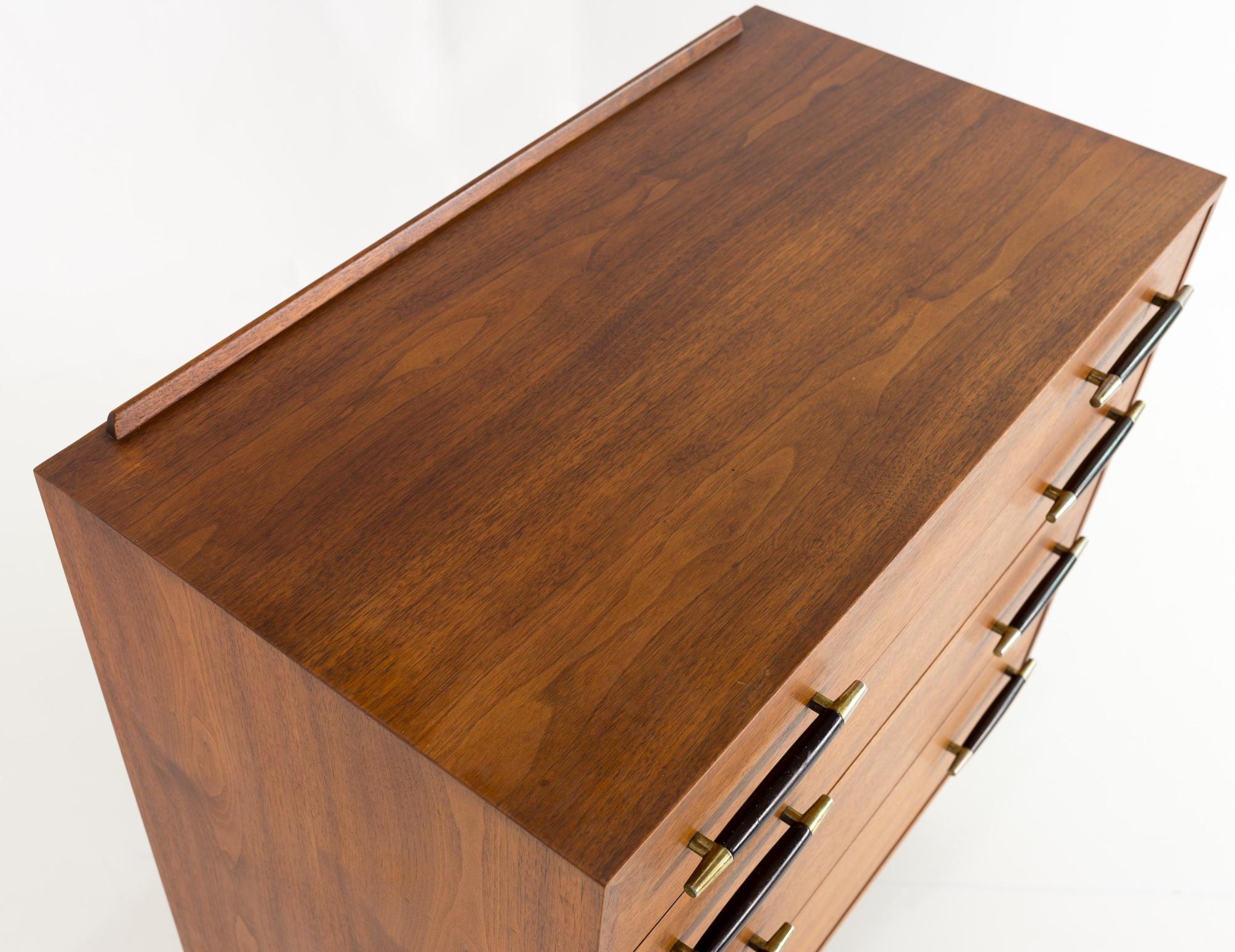 Late 20th Century Edward Wormley for Dunbar Midcentury Brass and Walnut 4-Drawer Lowboy Dresser