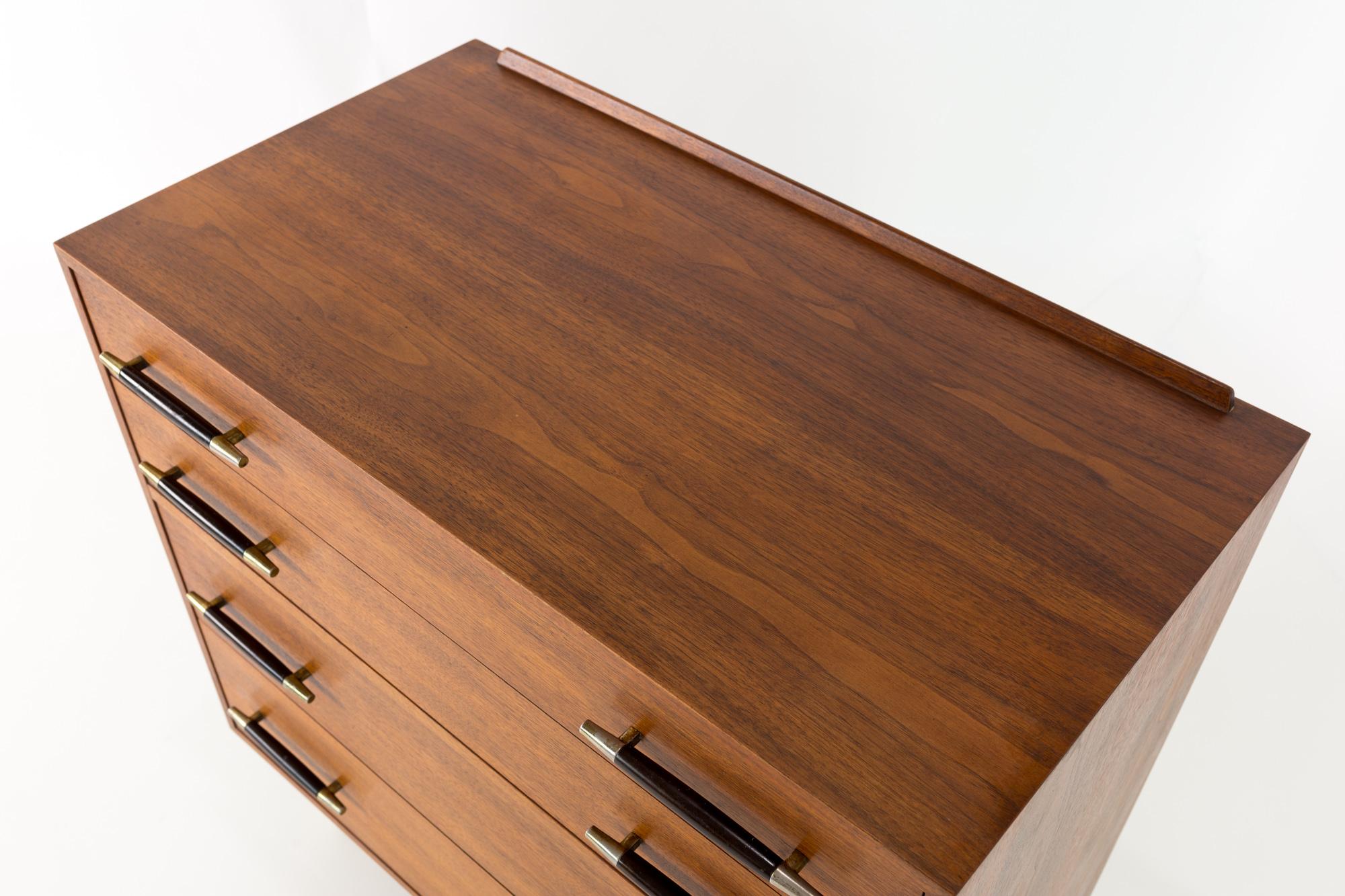 Edward Wormley for Dunbar Midcentury Brass and Walnut 4-Drawer Lowboy Dresser 1