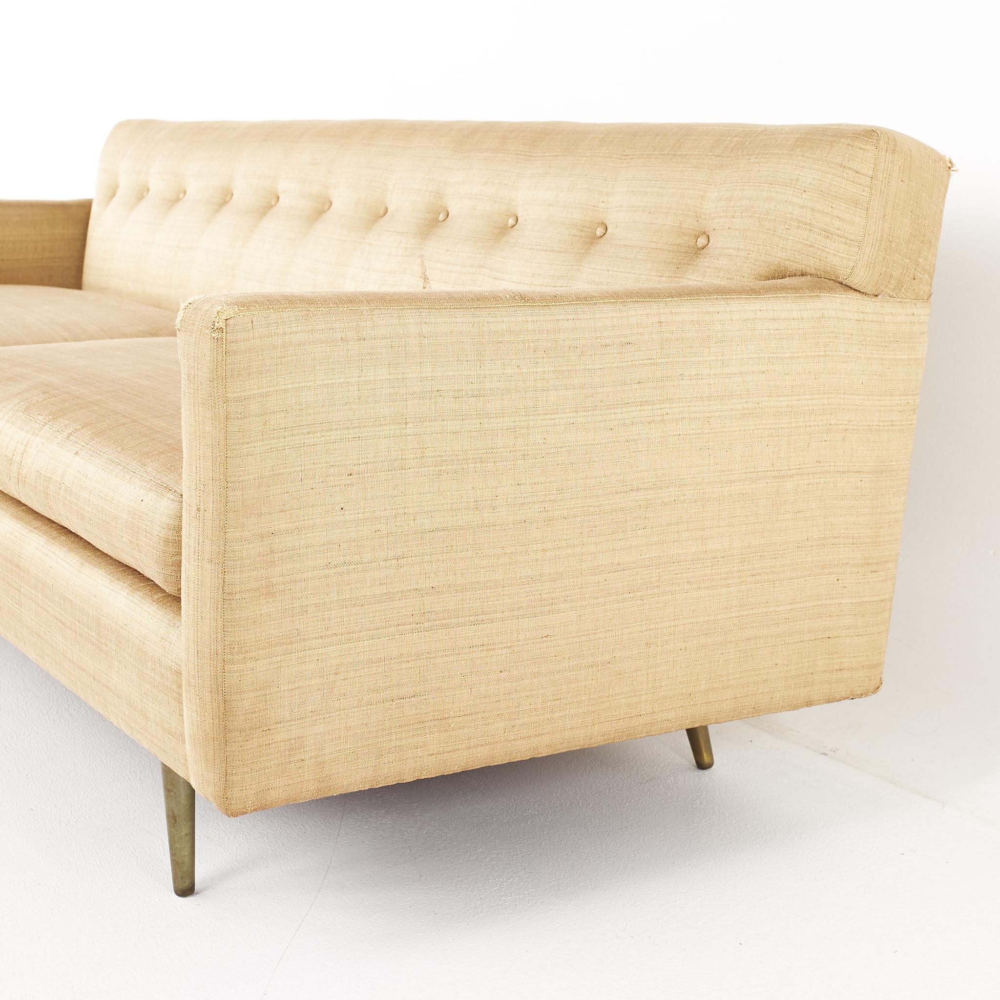 Edward Wormley for Dunbar Mid Century Brass Leg Sofa In Good Condition In Countryside, IL