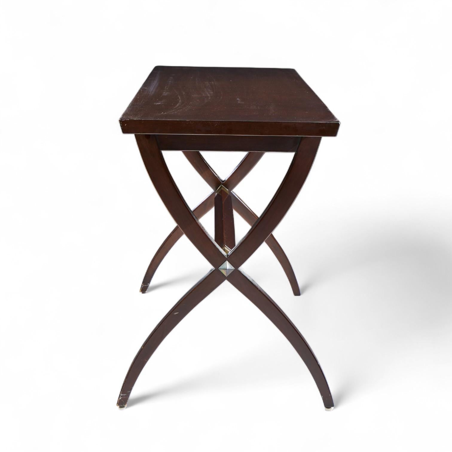 American Edward Wormley for Dunbar Mid Century Brass, Walnut and Mahogany Console Table For Sale