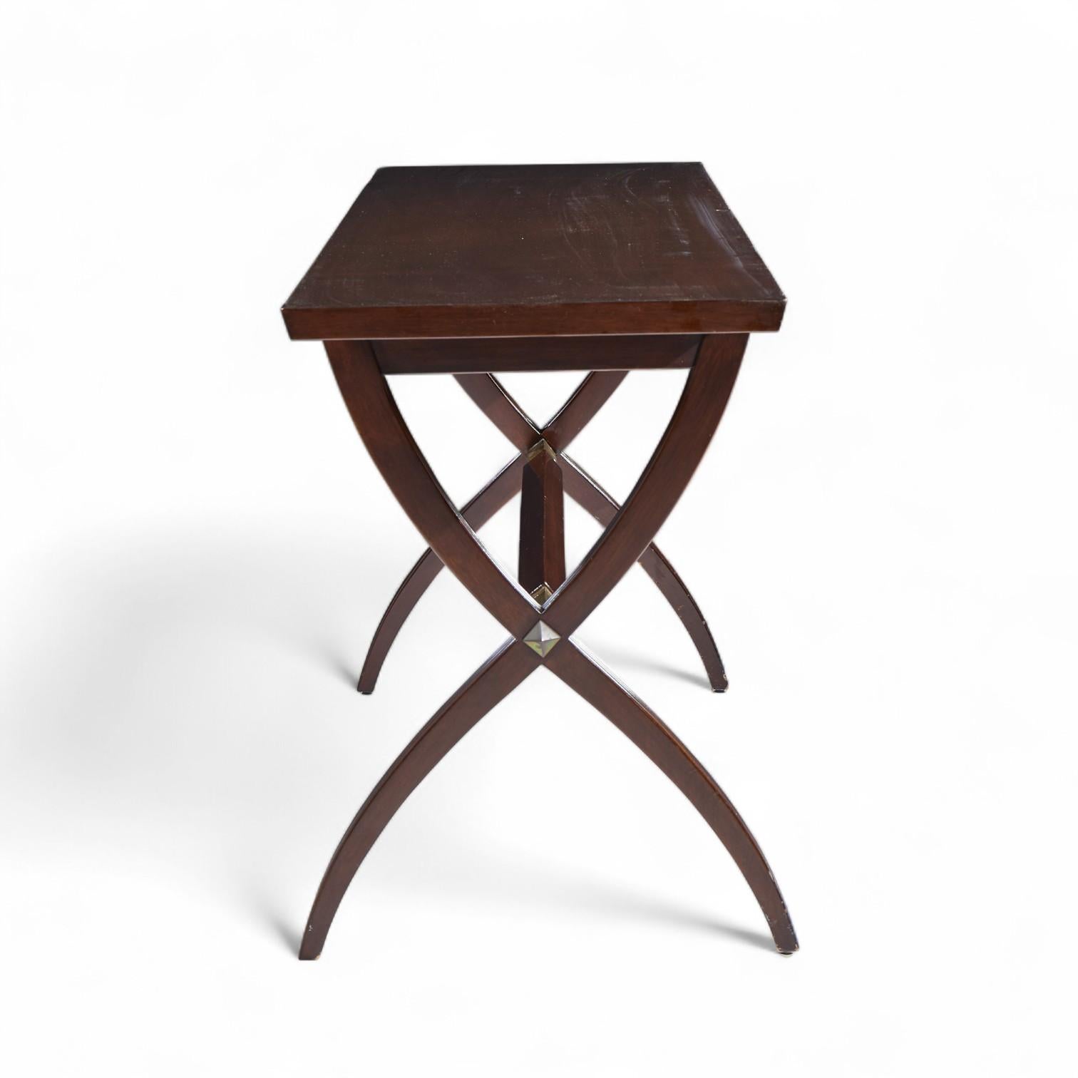 Edward Wormley for Dunbar Mid Century Brass, Walnut and Mahogany Console Table In Good Condition For Sale In Franklin Park, IL