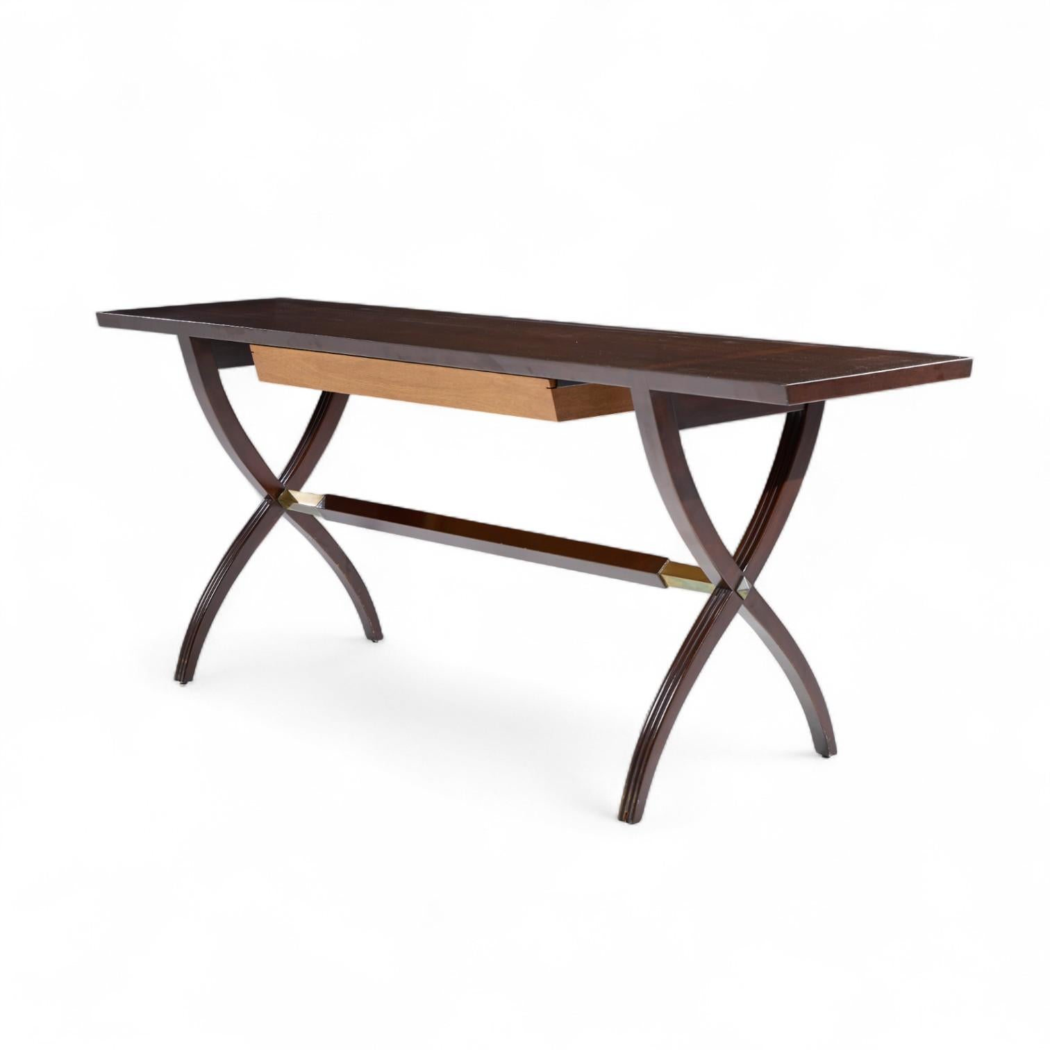 Edward Wormley for Dunbar Mid Century Brass, Walnut and Mahogany Console Table For Sale 2