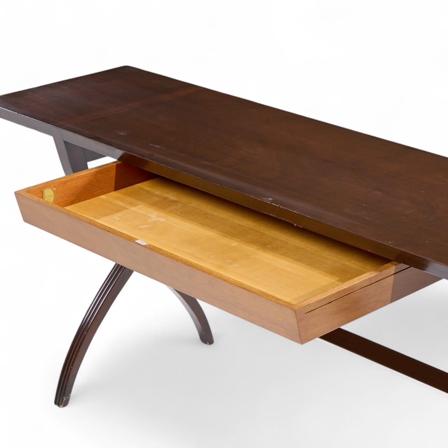 Edward Wormley for Dunbar Mid Century Brass, Walnut and Mahogany Console Table For Sale 3