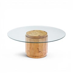 Table basse cylindrique sur pied en bois de loupe « Mid Century » signée Edward Wormley pour Dunbar