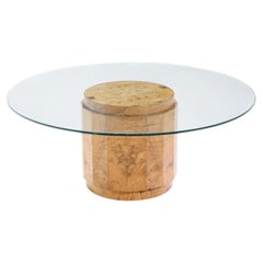 Table basse cylindrique sur pied en bois de loupe « Mid Century » signée Edward Wormley pour Dunbar