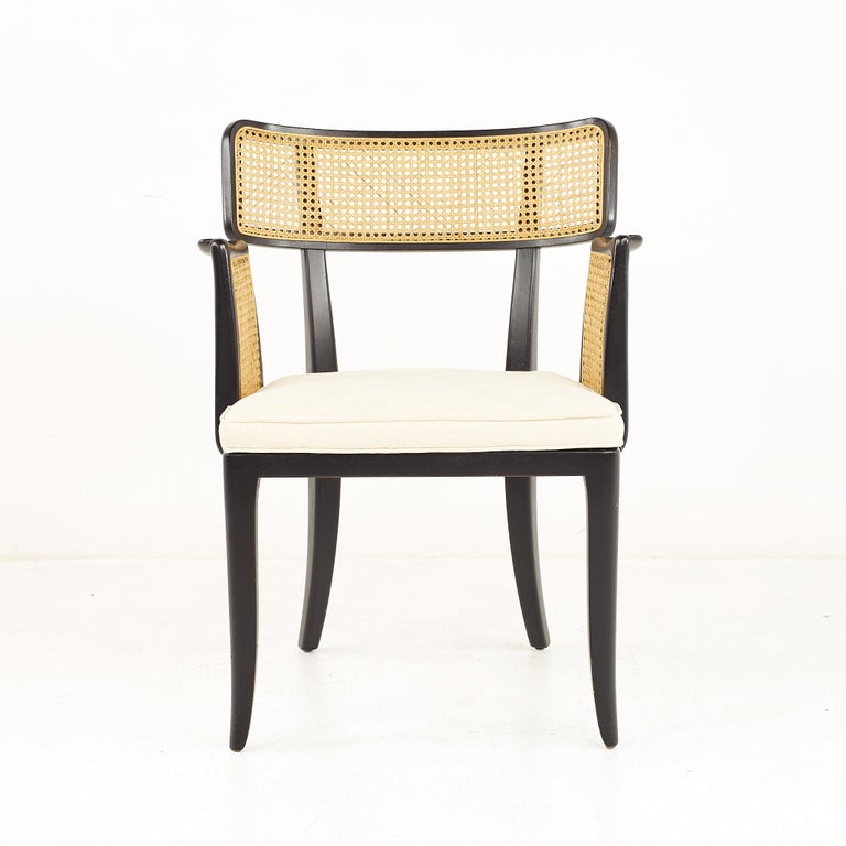 Late 20th Century Edward Wormley for Dunbar Mid Century Cane Back Arm Dining Chairs, Set of 6 For Sale
