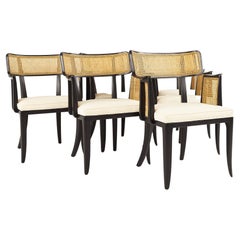 Edward Wormley for Dunbar Mid Century Cane Back Arm Dining Chairs, Set of 6