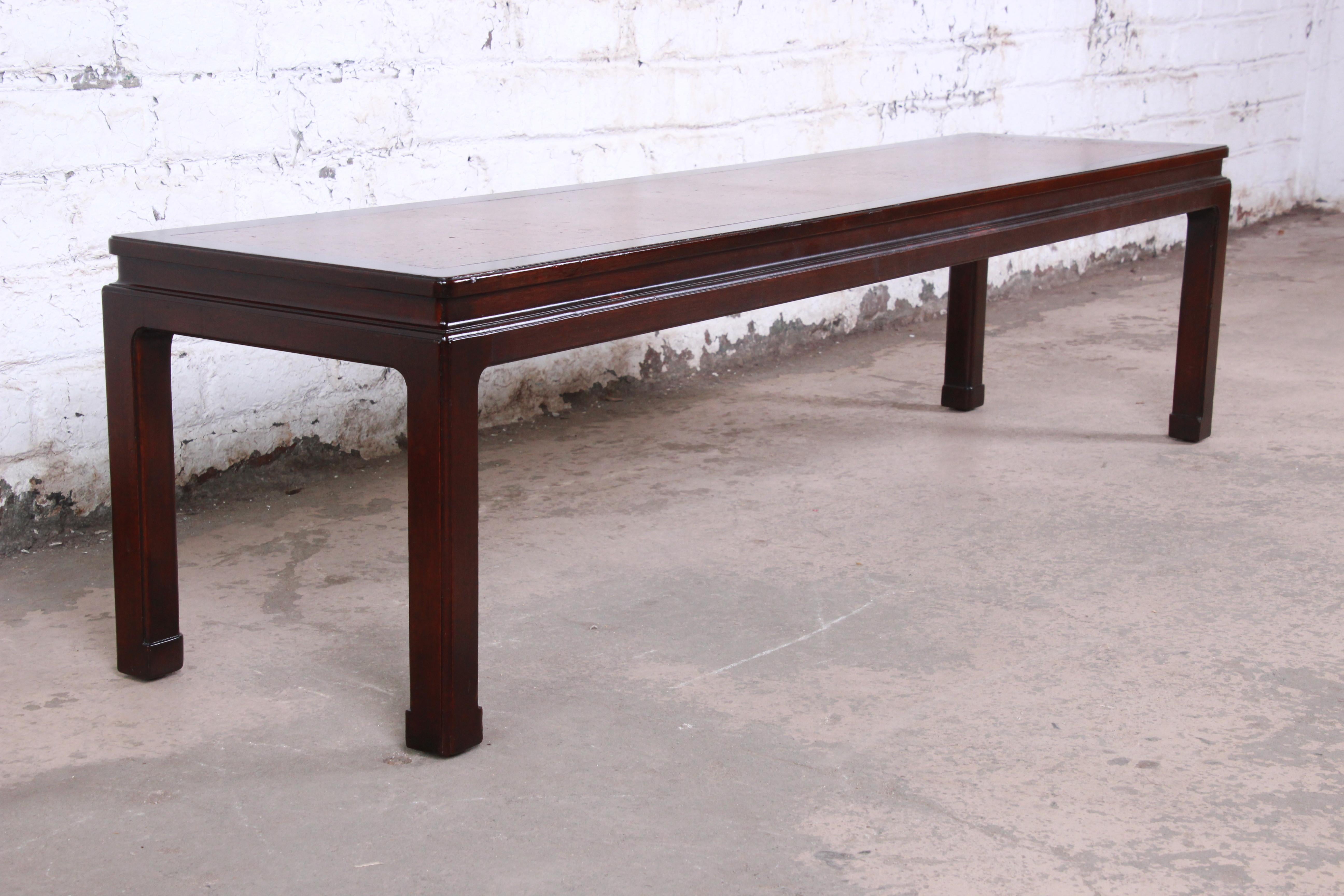 Edward Wormley for Dunbar Midcentury Chinoiserie Mahogany and Cork Coffee Table In Good Condition In South Bend, IN