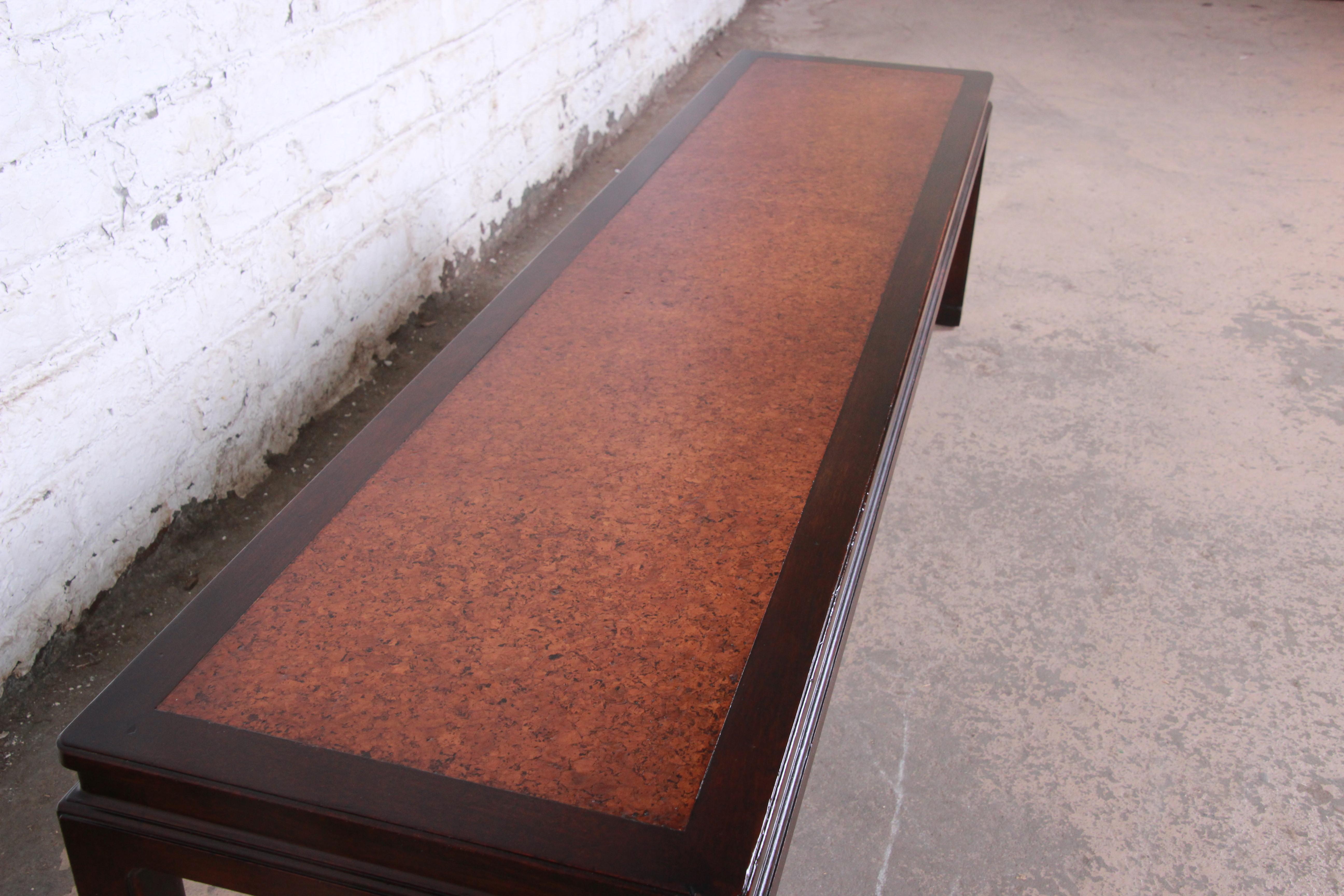 Mid-20th Century Edward Wormley for Dunbar Midcentury Chinoiserie Mahogany and Cork Coffee Table