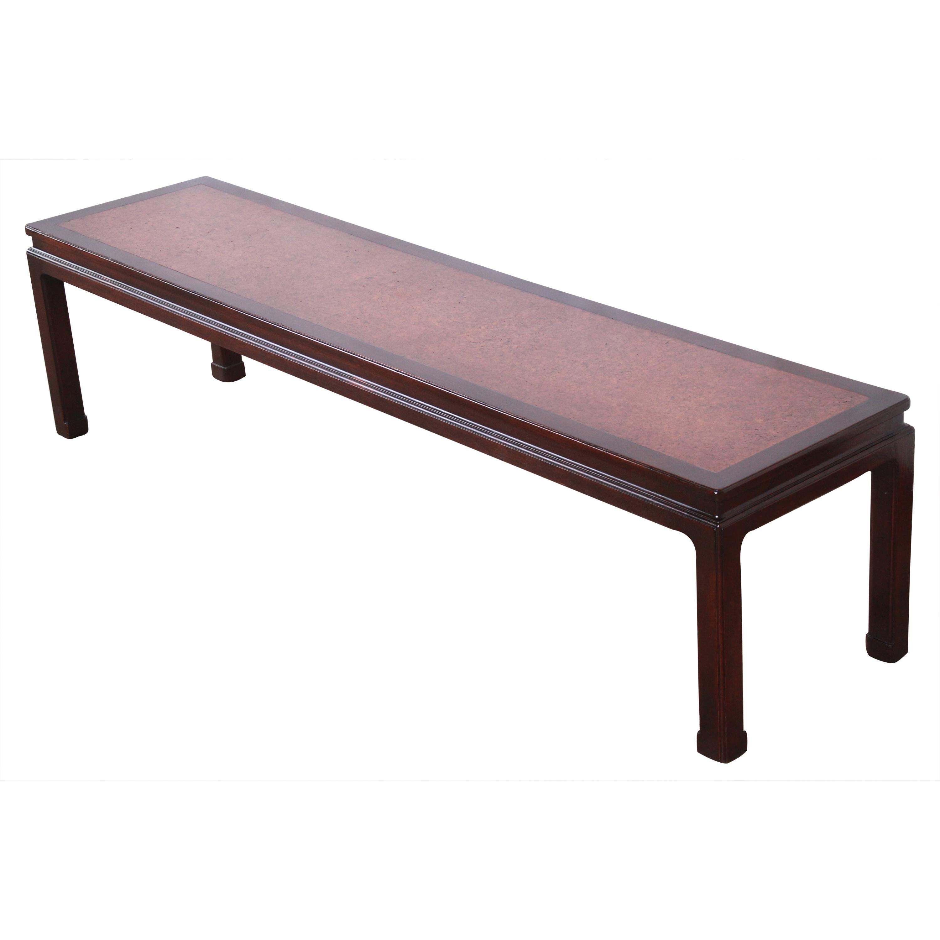 Edward Wormley for Dunbar Midcentury Chinoiserie Mahogany and Cork Coffee Table