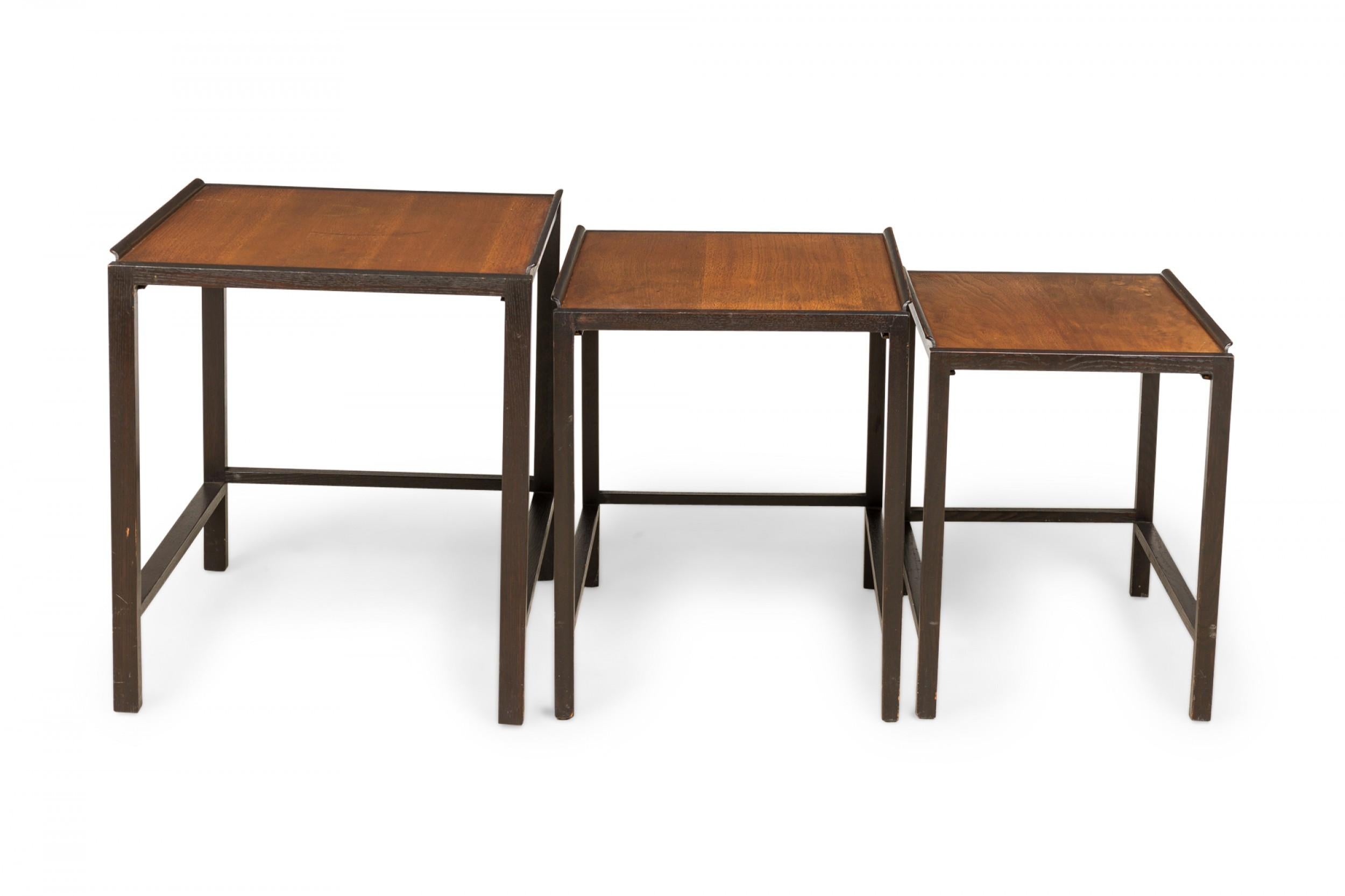 Wood Edward Wormley for Dunbar Mid-Century Ebonized Frame and Maple Top Nest of Table For Sale
