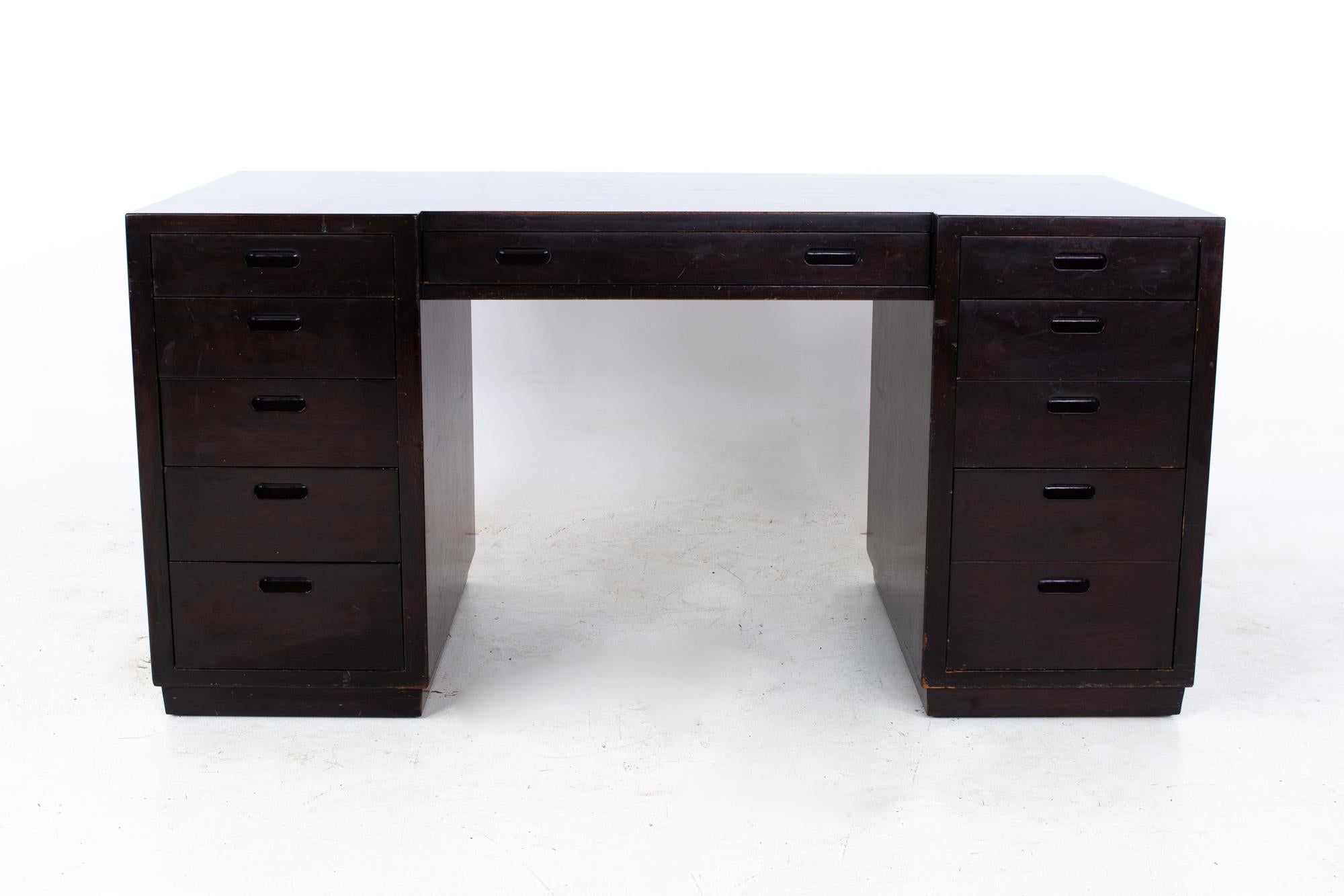 Edward Wormley for Dunbar mid century executive desk
Desk measures: 60 wide x 27 deep x 29.25 inches high with a chair clearance of 24.5 inches

All pieces of furniture can be had in what we call restored vintage condition. That means the piece