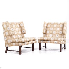 Edward Wormley for Dunbar Mid Century Lounge Wingback Lounge Chairs - Pair