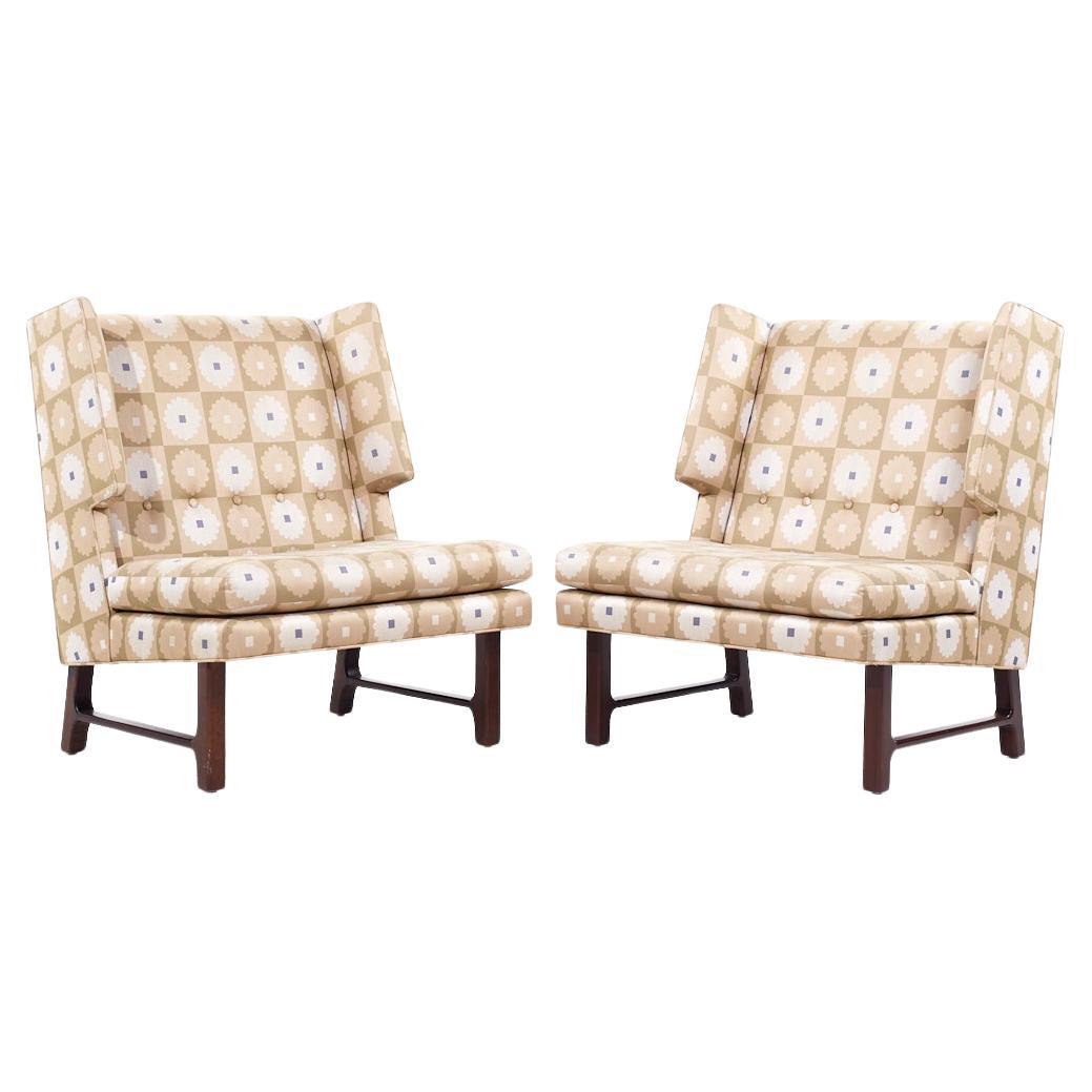 Edward Wormley for Dunbar Mid Century Lounge Wingback Lounge Chairs - Pair