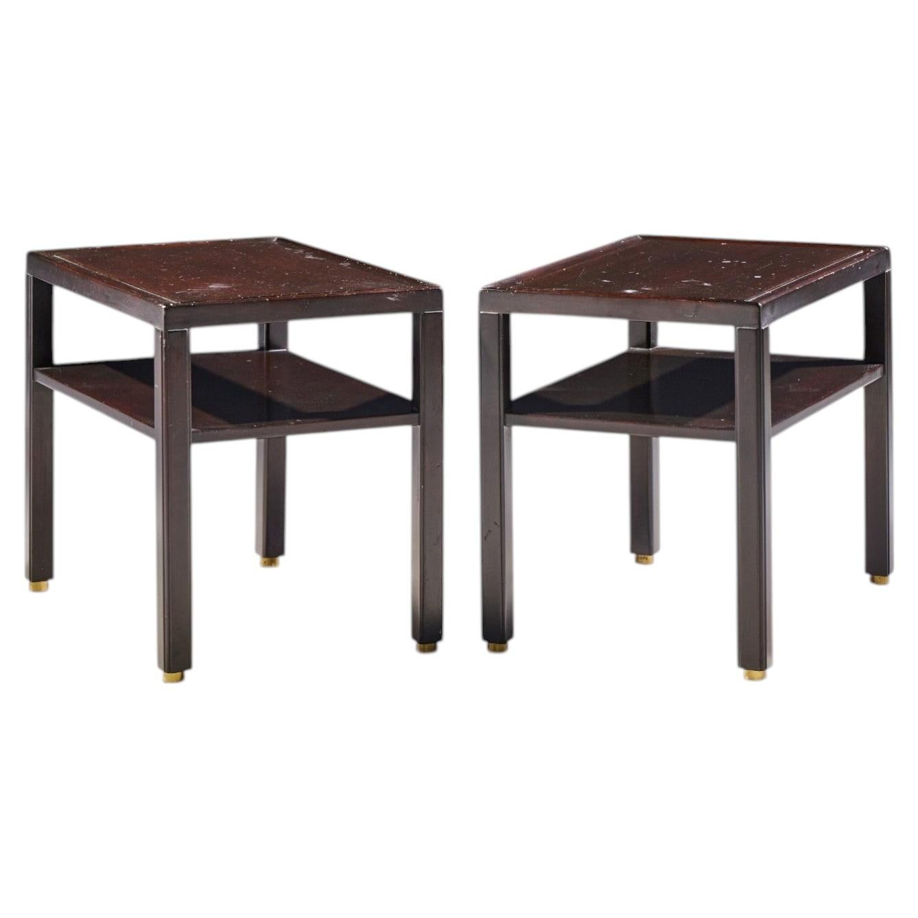 Edward Wormley for Dunbar Mid Century Mahogany and Brass Side End Tables - Pair