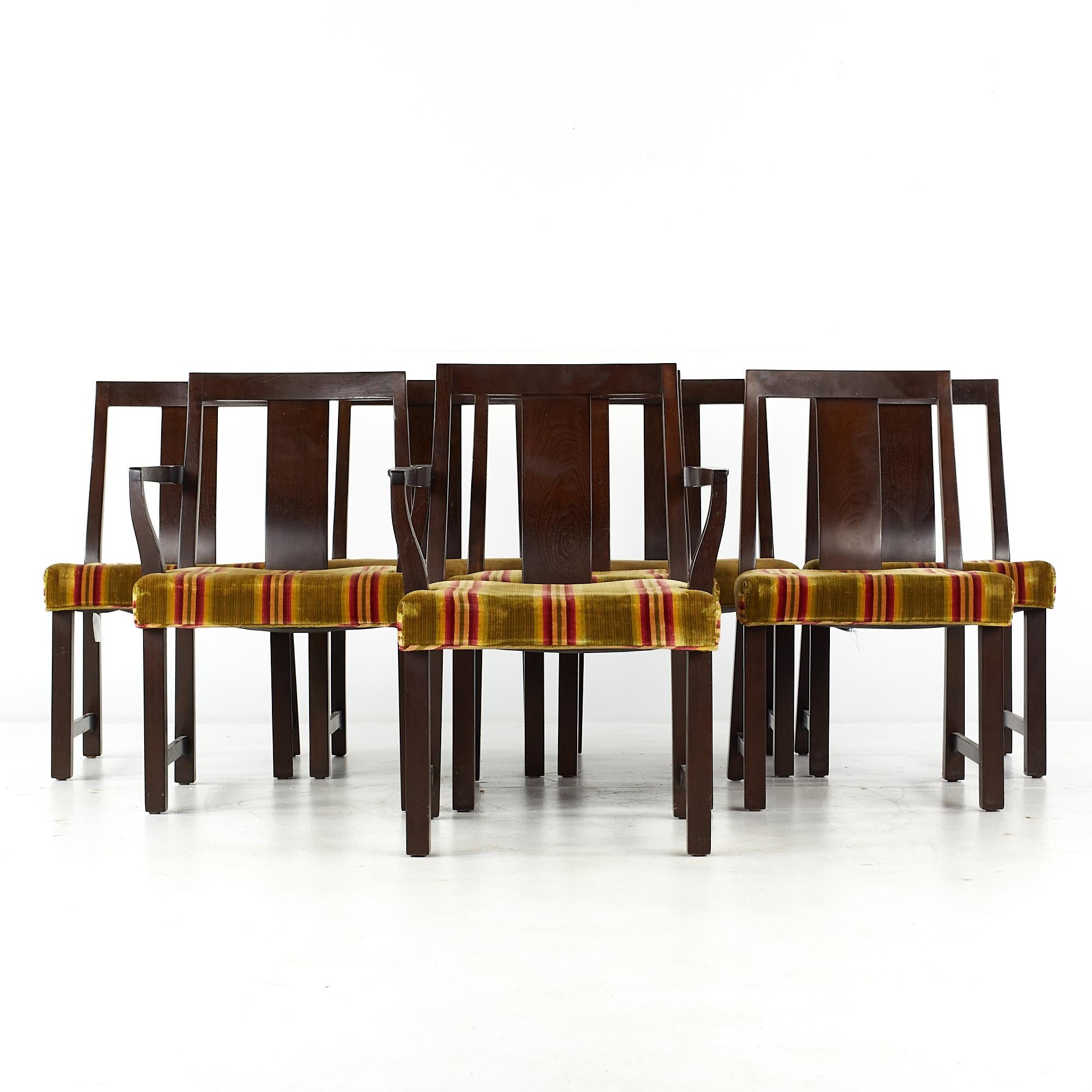 Edward Wormley for Dunbar mid century Mahogany dining chairs - set of 8

Each armless chair measures: 20 wide x 20 deep x 33 high, with a seat height of 17 inches
Each captains chair measures: 23.5 wide x 20 deep x 33 high, with a seat height of
