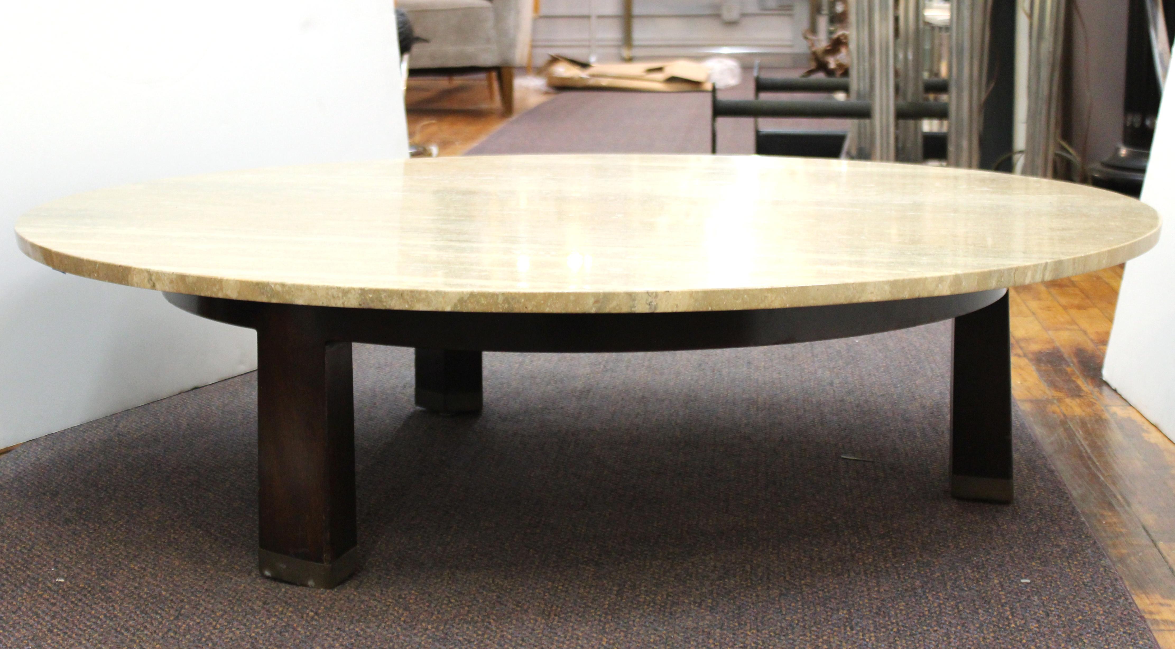 20th Century Edward Wormley for Dunbar Mid-Century Modern Coffee Table with Travertine Top