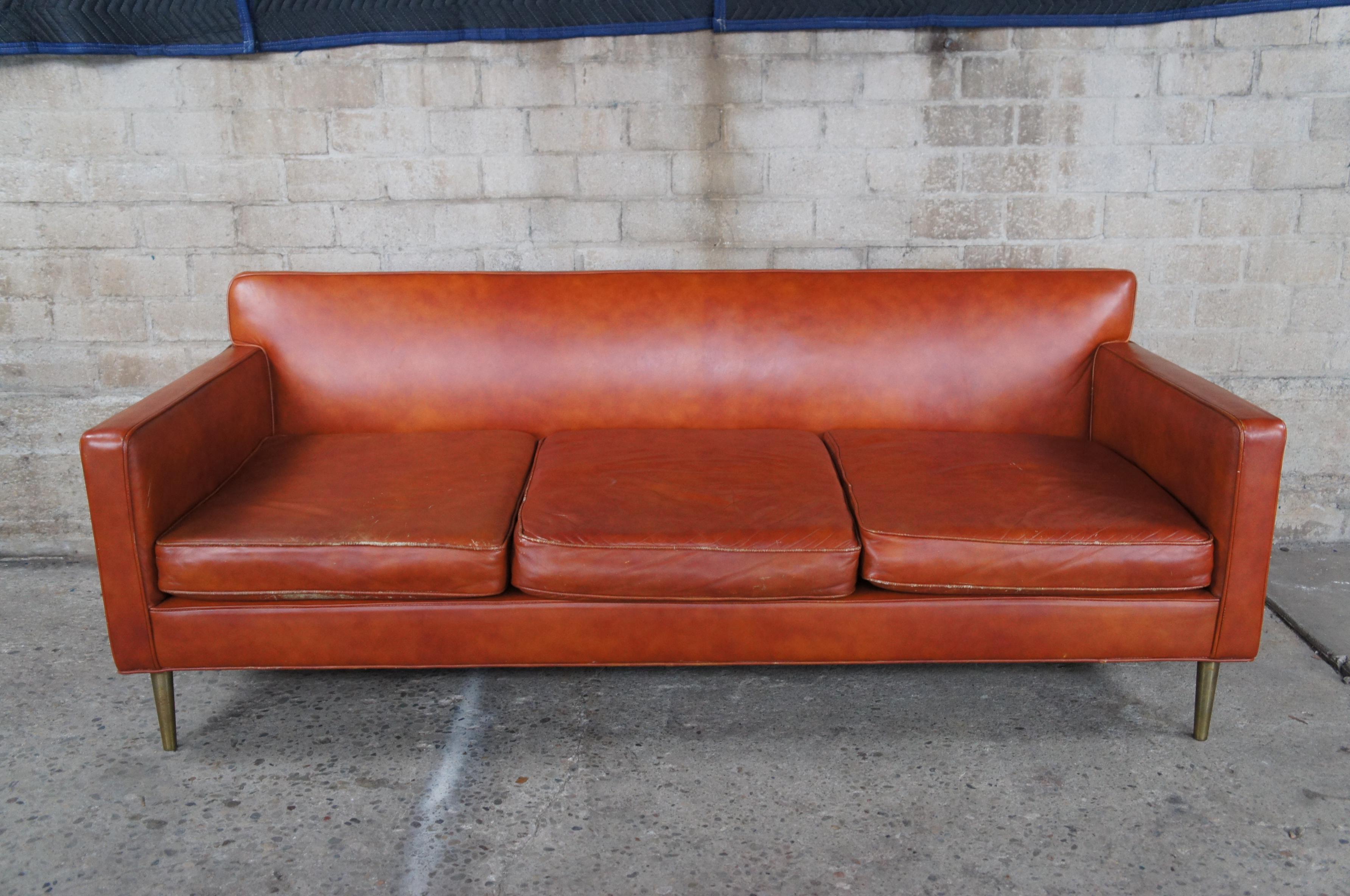 Edward Wormley for Dunbar Mid-Century Modern Leather 3 Seater Cognac Sofa MCM 1