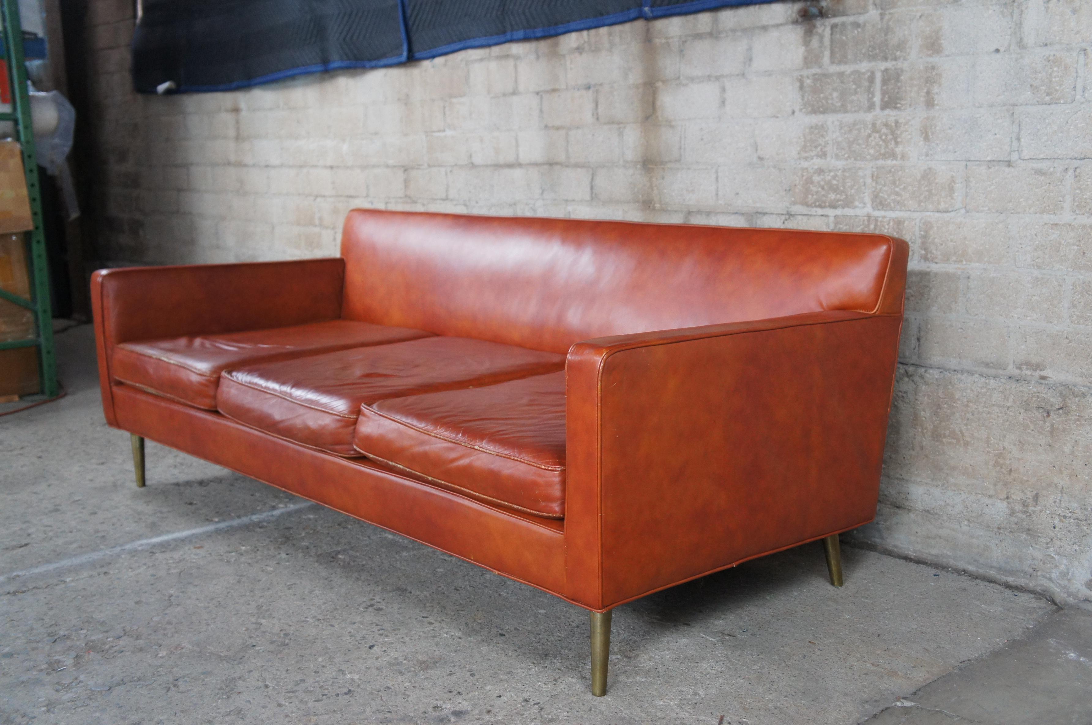 Edward Wormley for Dunbar Mid-Century Modern Leather 3 Seater Cognac Sofa MCM 2