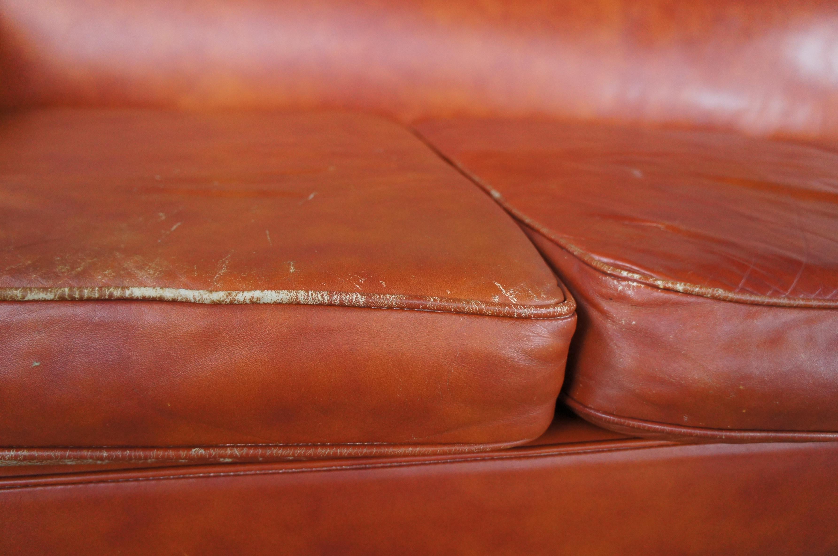 Edward Wormley for Dunbar Mid-Century Modern Leather 3 Seater Cognac Sofa MCM 3