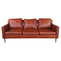 Edward Wormley for Dunbar Mid-Century Modern Leather 3 Seater Cognac Sofa MCM