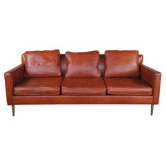 Vintage Edward Wormley for Dunbar Mid-Century Modern Leather 3 Seater Cognac Sofa MCM