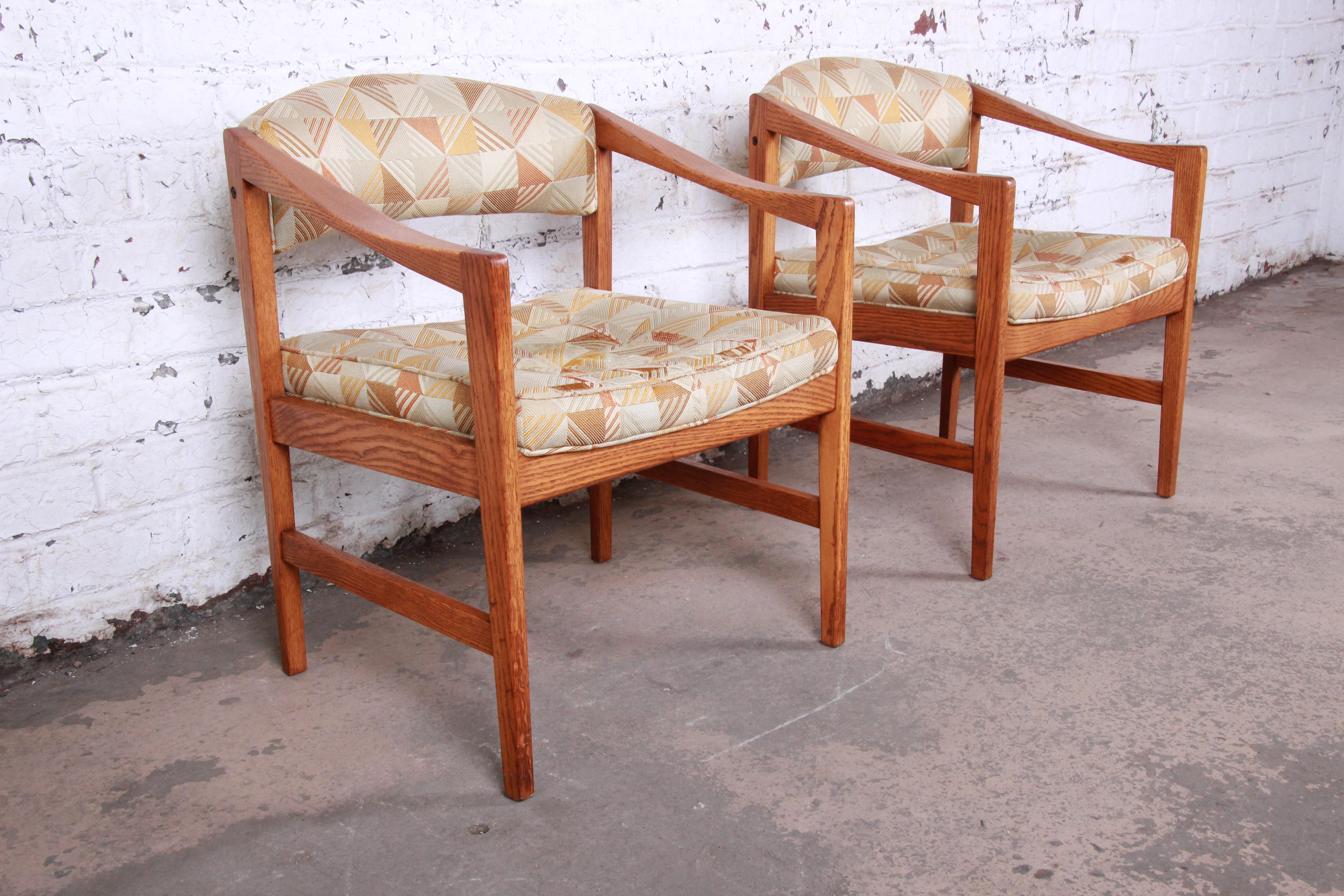 Upholstery Edward Wormley for Dunbar Mid-Century Modern Sculpted Oak Armchairs, Pair For Sale