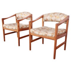 Vintage Edward Wormley for Dunbar Mid-Century Modern Sculpted Oak Armchairs, Pair