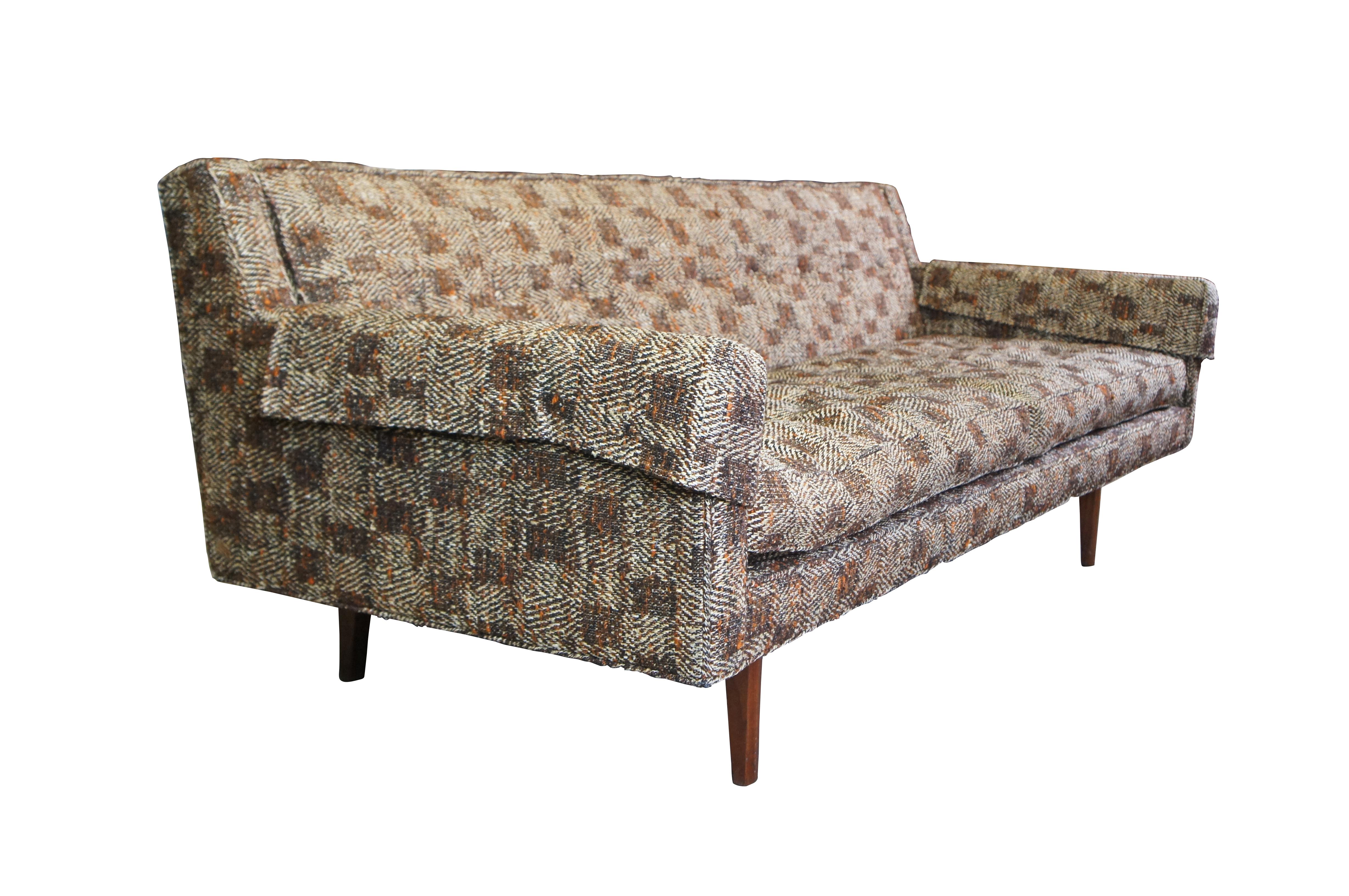 Mid-Century Modern Edward Wormley pour Dunbar Canapé à dossier en tweed et acajou, moderne au milieu du siècle dernier en vente