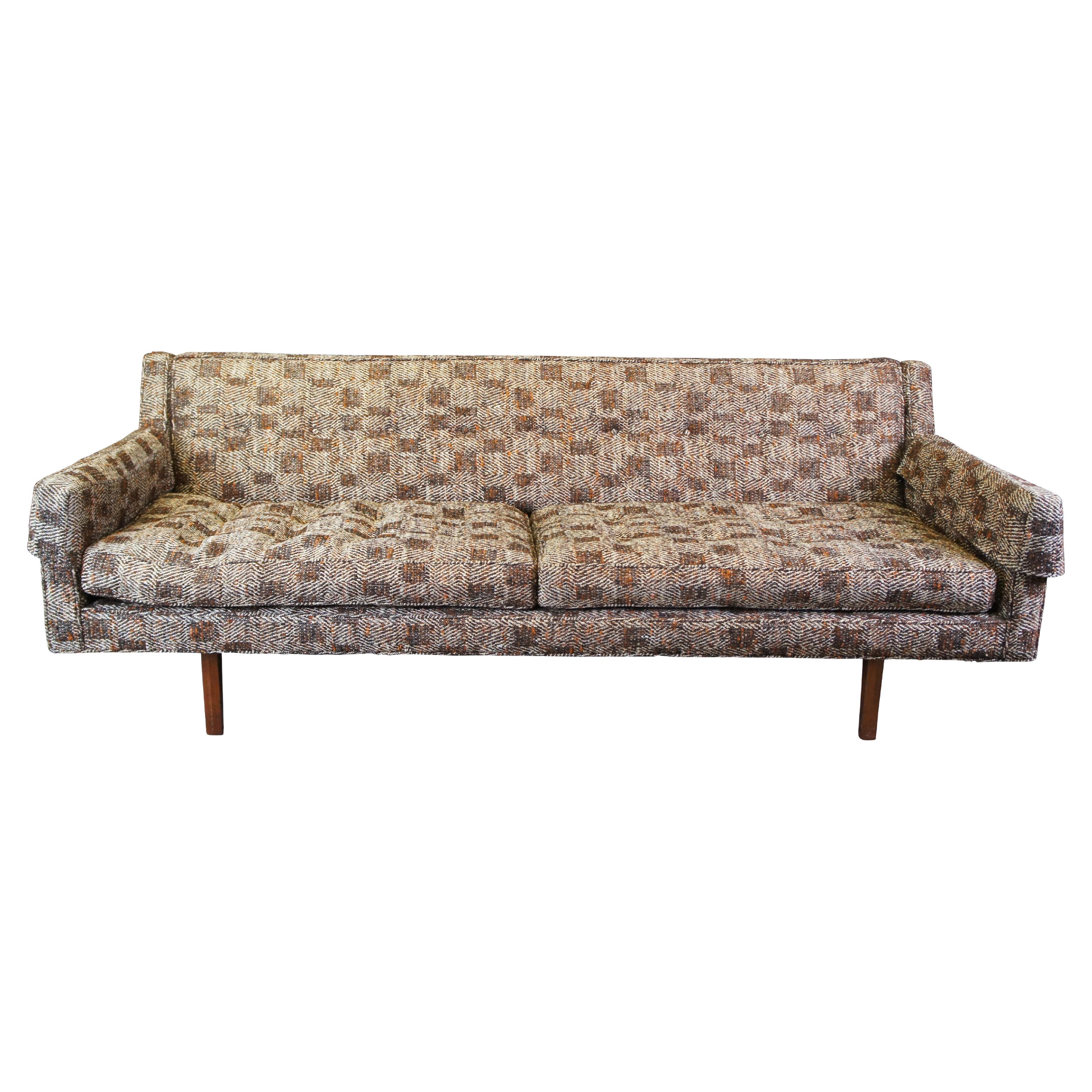 Edward Wormley for Dunbar Mid Century Modern Tweed & Mahogany Bracket Back Sofa