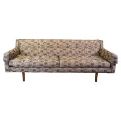 Vintage Edward Wormley for Dunbar Mid Century Modern Tweed & Mahogany Bracket Back Sofa