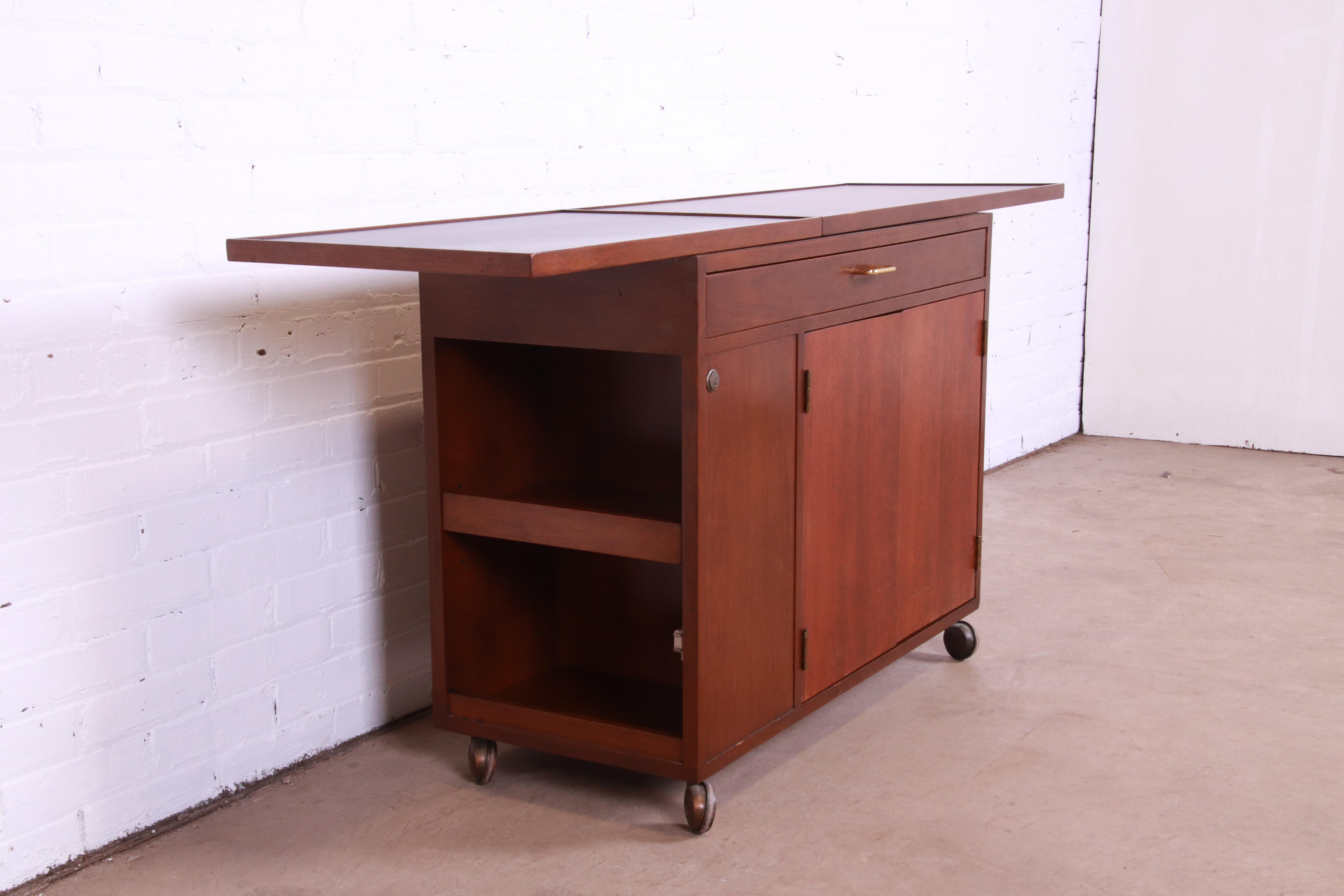 American Edward Wormley for Dunbar Mid-Century Modern Walnut Bar Cart, 1950s