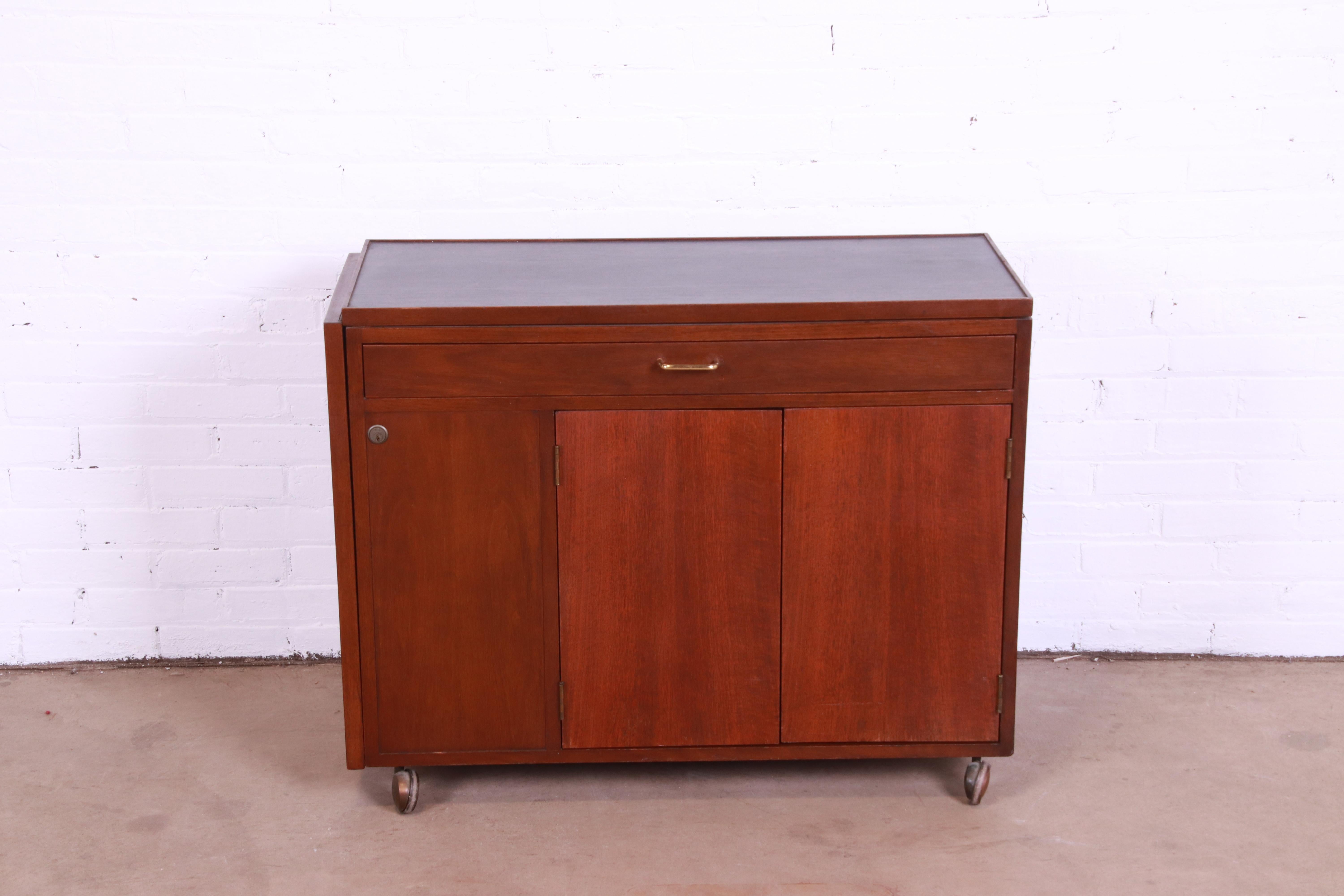 Brass Edward Wormley for Dunbar Mid-Century Modern Walnut Bar Cart, 1950s