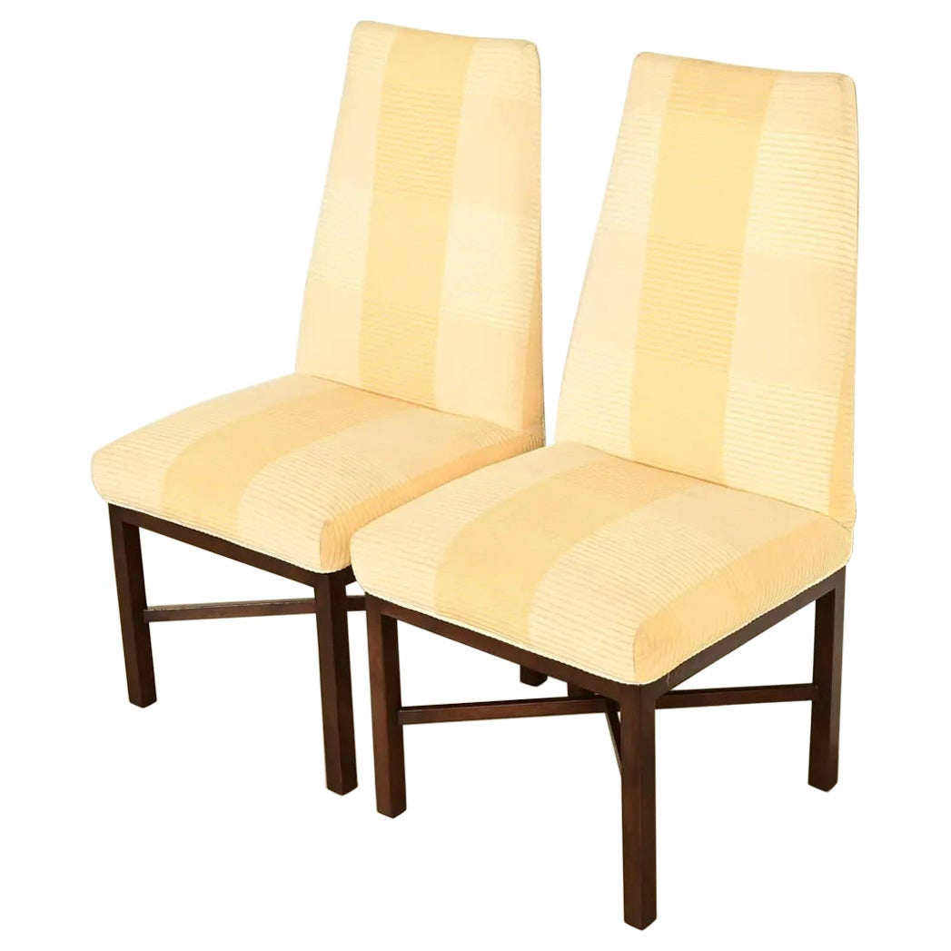 Edward Wormley for Dunbar Mid-Century Modern Walnut X-Base High Back Side Chairs For Sale