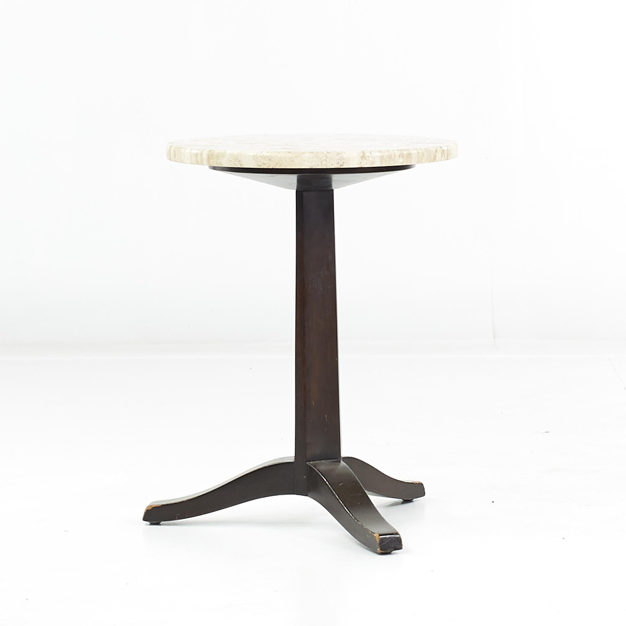 Mid-Century Modern Edward Wormley for Dunbar Mid-Century Round Travertine Side Table For Sale
