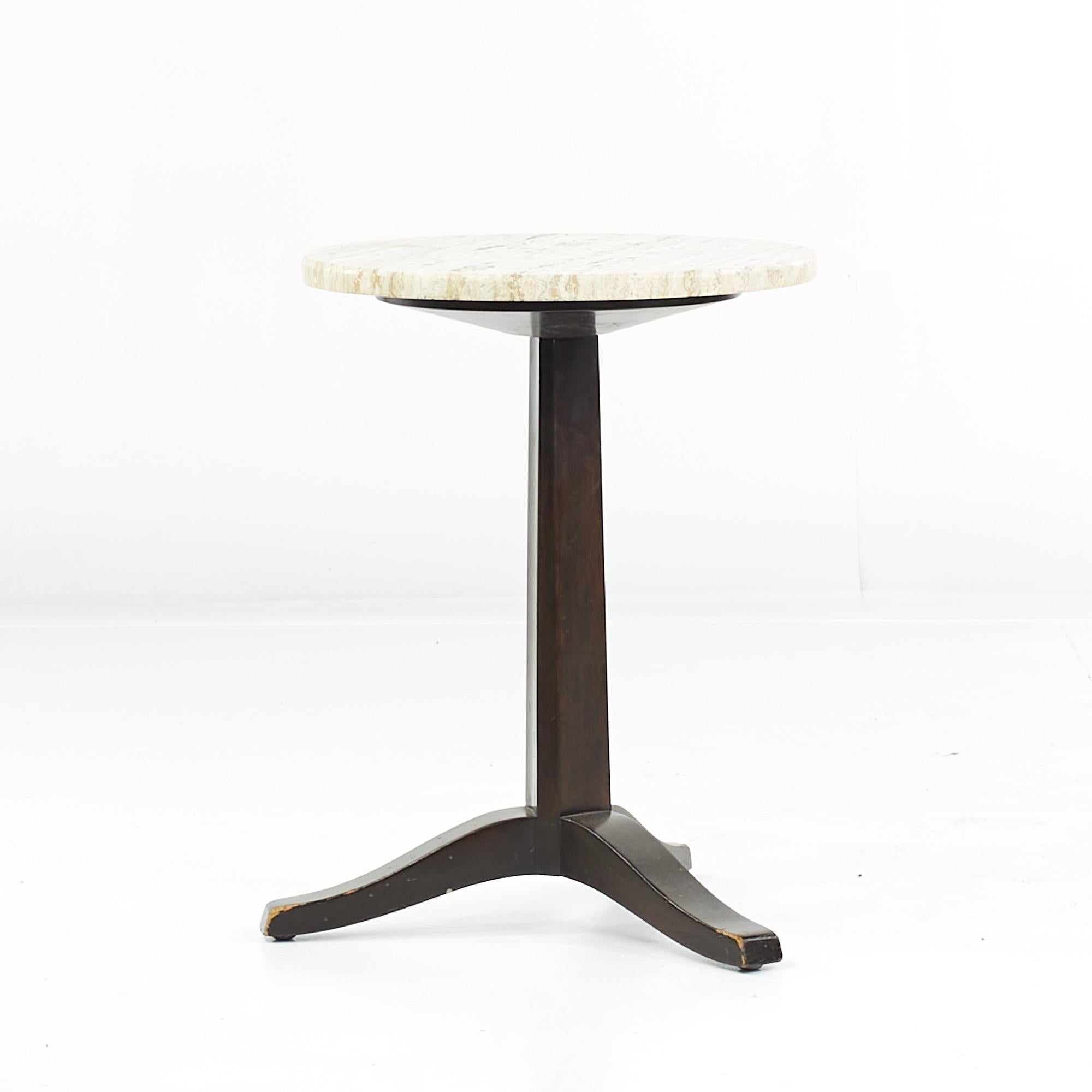 American Edward Wormley for Dunbar Mid-Century Round Travertine Side Table For Sale