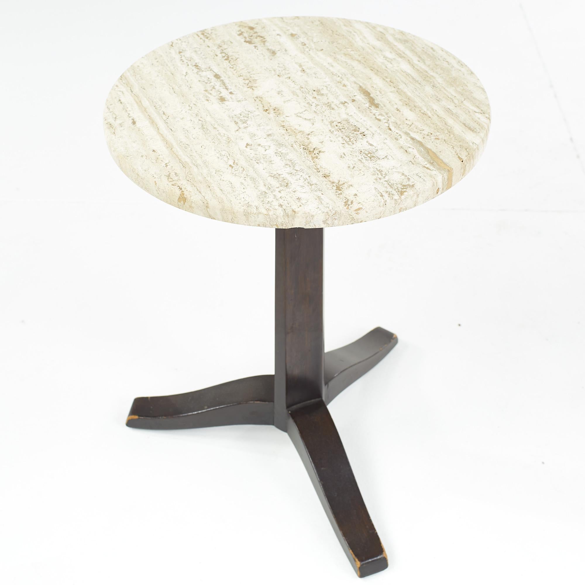 Edward Wormley for Dunbar Mid-Century Round Travertine Side Table For Sale 1
