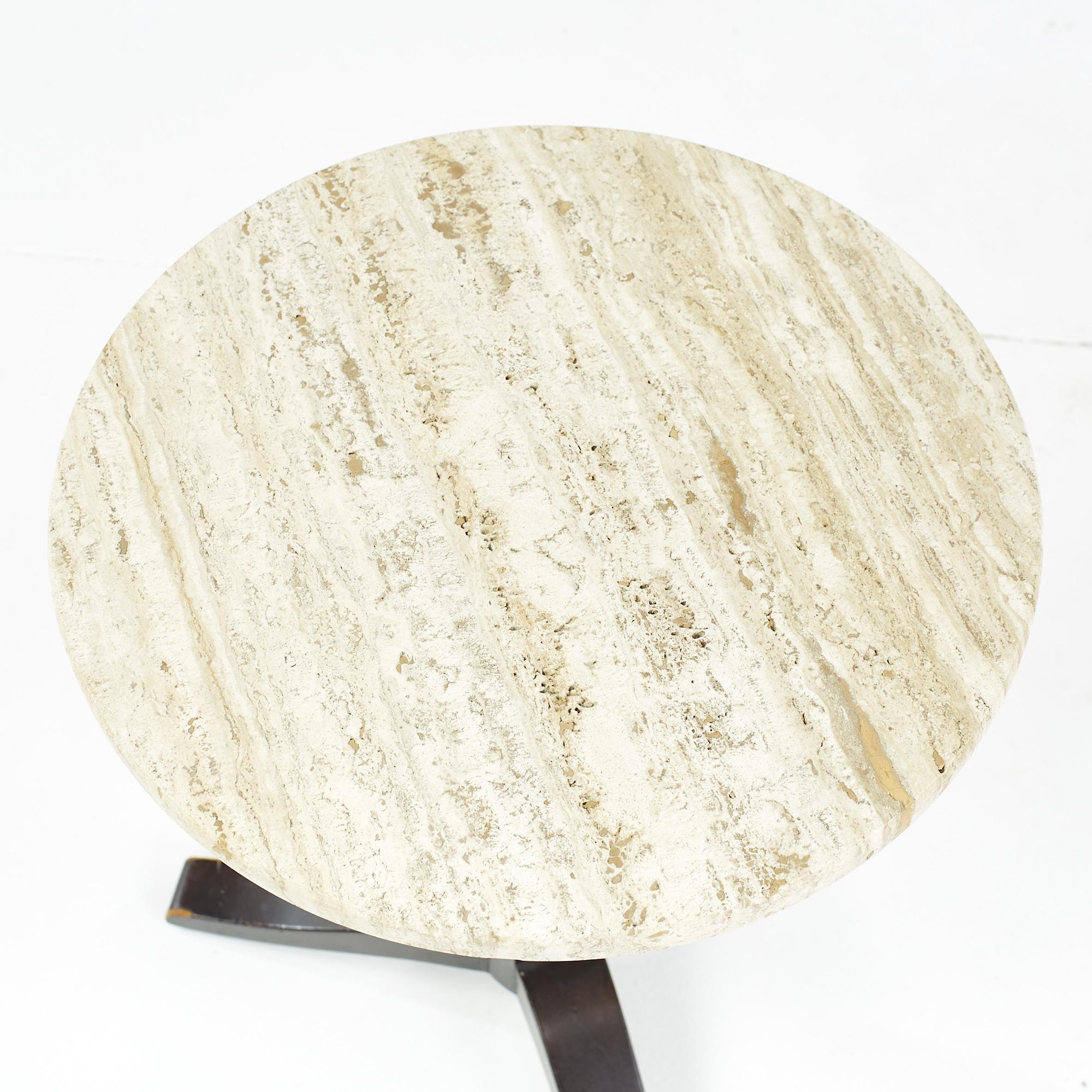 Edward Wormley for Dunbar Mid-Century Round Travertine Side Table For Sale 2