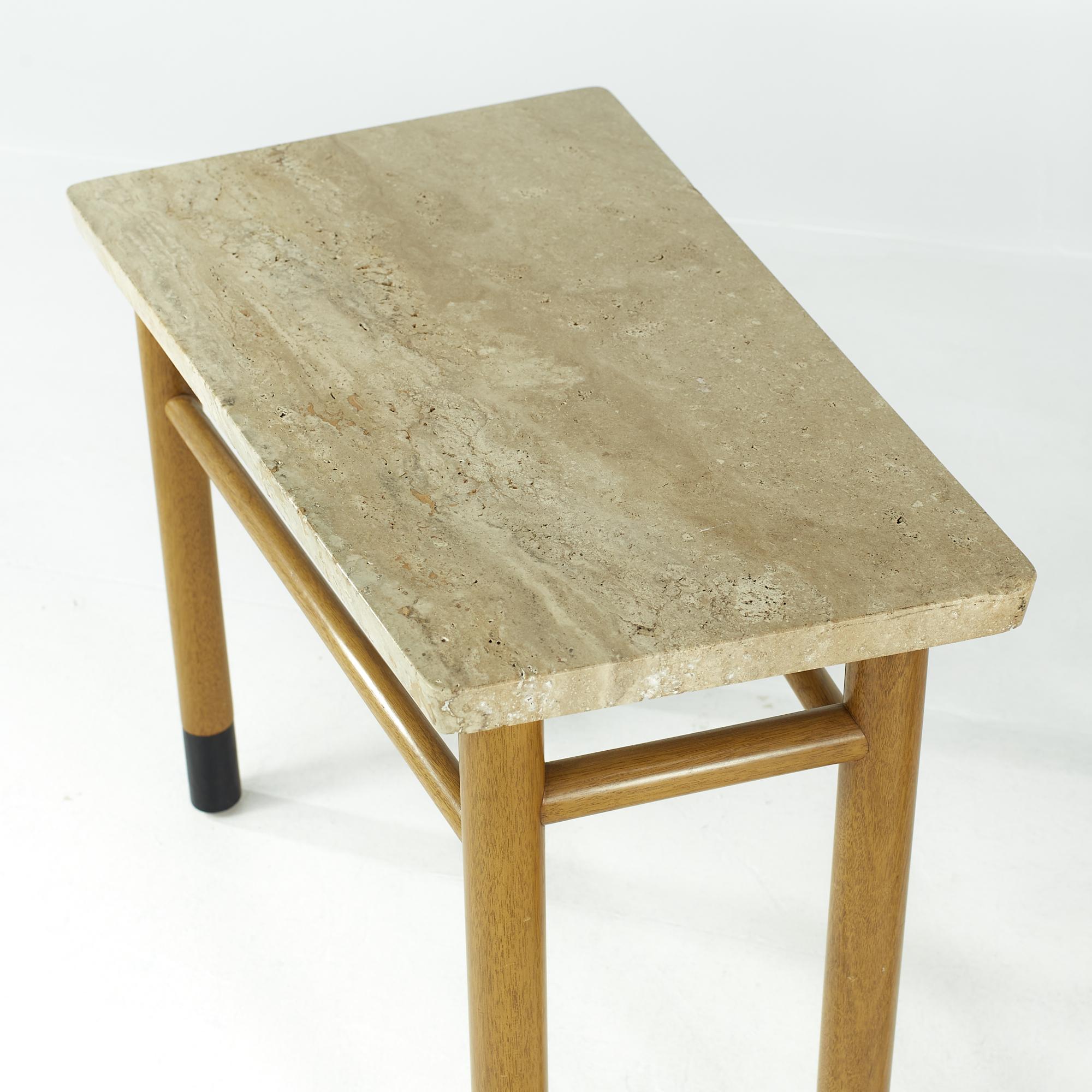 Edward Wormley for Dunbar Midcentury Travertine Wedge Tables, Pair For Sale 6