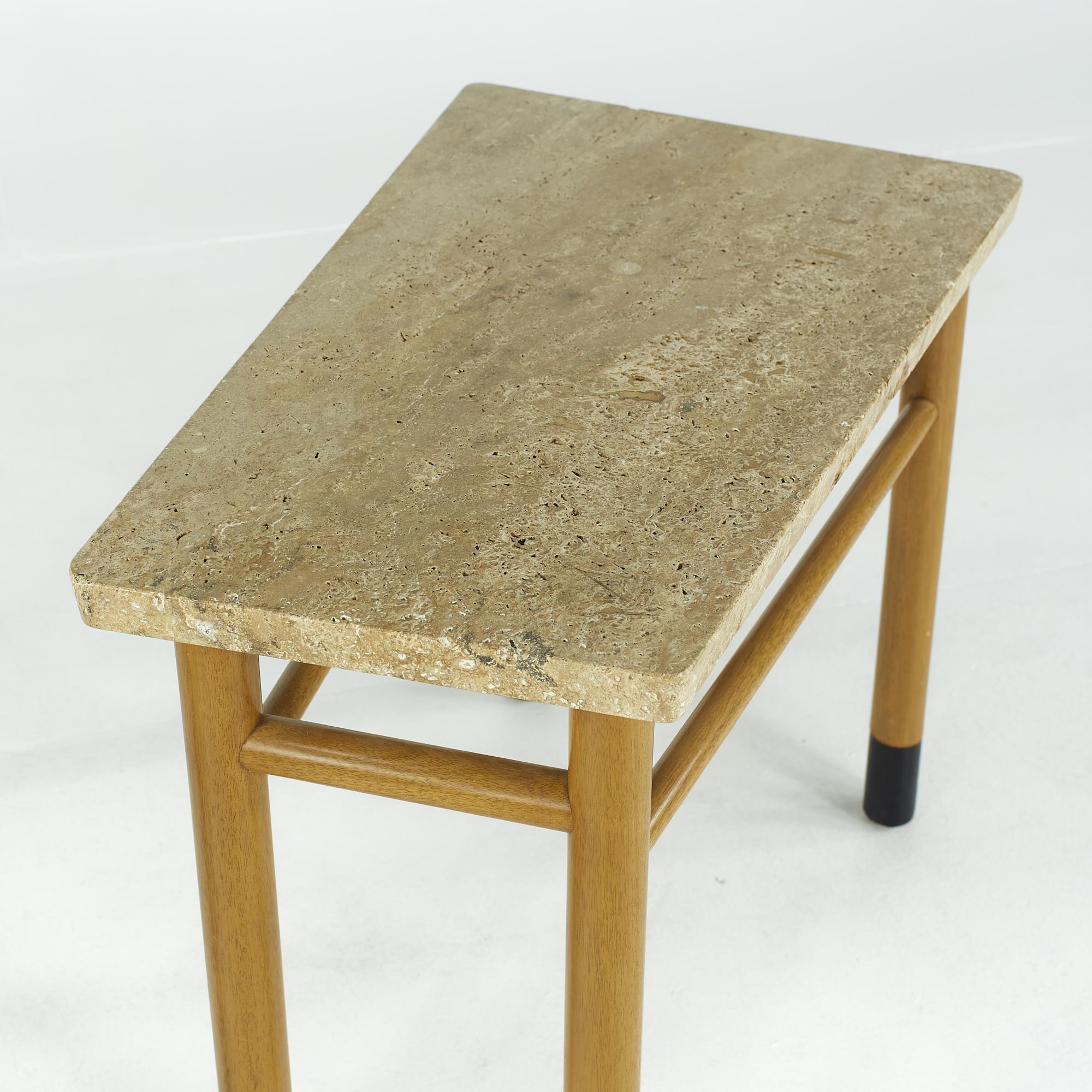 Edward Wormley for Dunbar Midcentury Travertine Wedge Tables, Pair For Sale 7