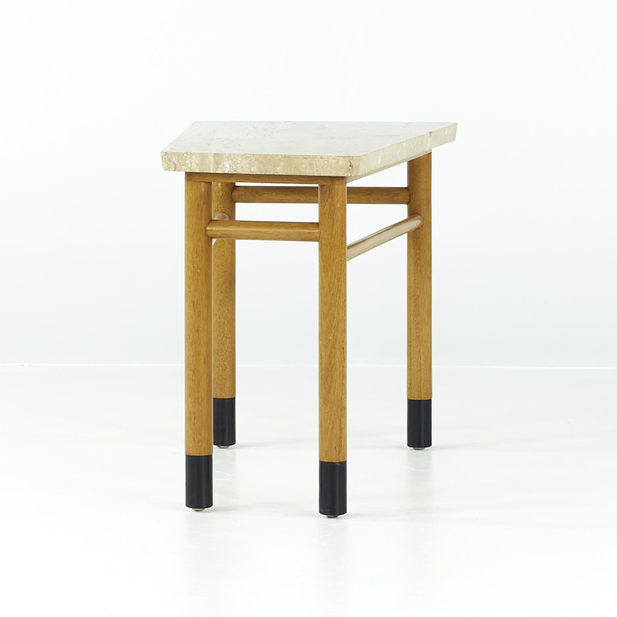Edward Wormley for Dunbar Midcentury Travertine Wedge Tables, Pair In Good Condition For Sale In Countryside, IL