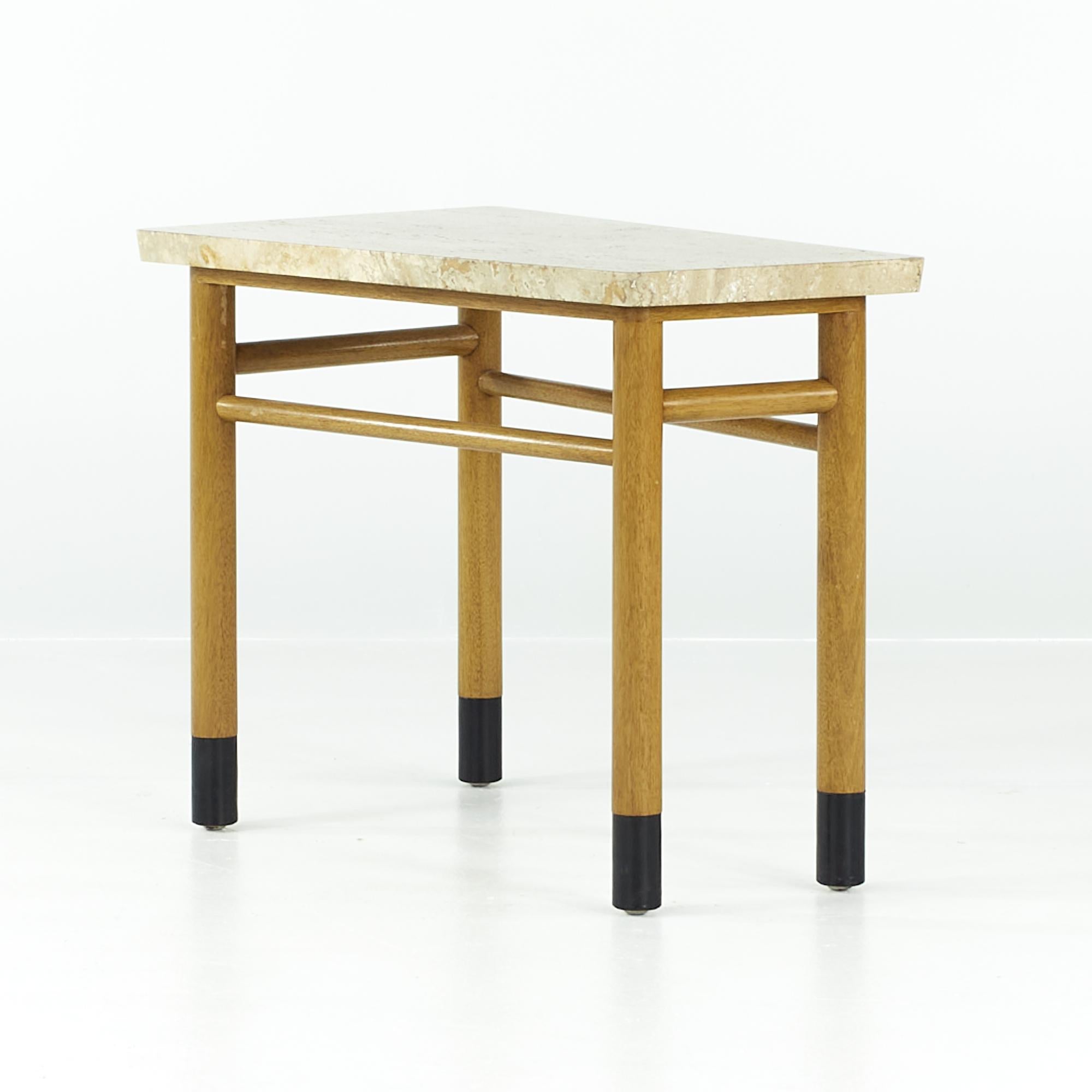 Late 20th Century Edward Wormley for Dunbar Midcentury Travertine Wedge Tables, Pair For Sale
