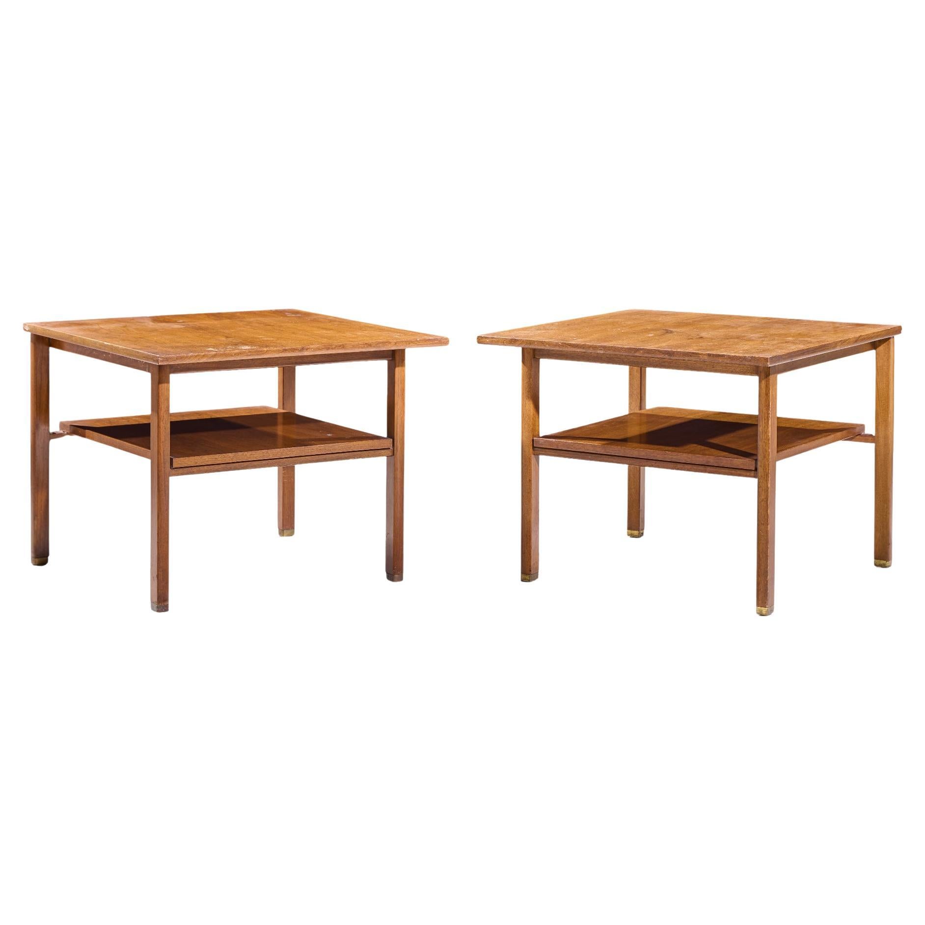 Edward Wormley for Dunbar Mid Century Tables d'appoint en noyer et laiton - Paire