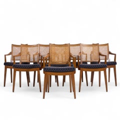 Edward Wormley for Dunbar Mid Century Walnut and Cane Dining Chairs - Set of 8