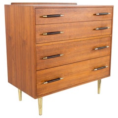 Edward Wormley for Dunbar Midcentury Brass and Walnut 4-Drawer Lowboy Dresser