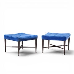 Edward Wormley for Dunbar Model 5002 Mid Century Thebes Mahogany Stools - Pair