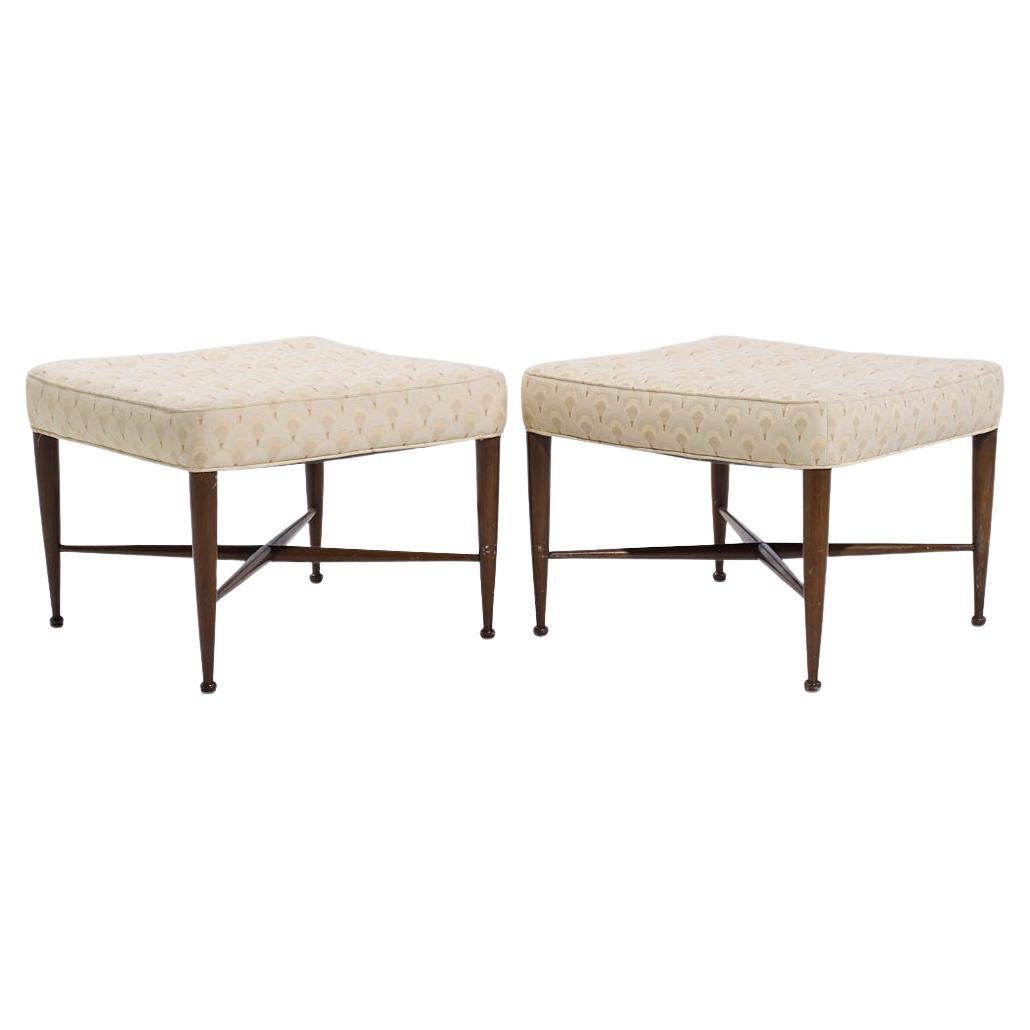 Edward Wormley for Dunbar Model 5002 Mid Century Thebes Mahogany Stools - Pair