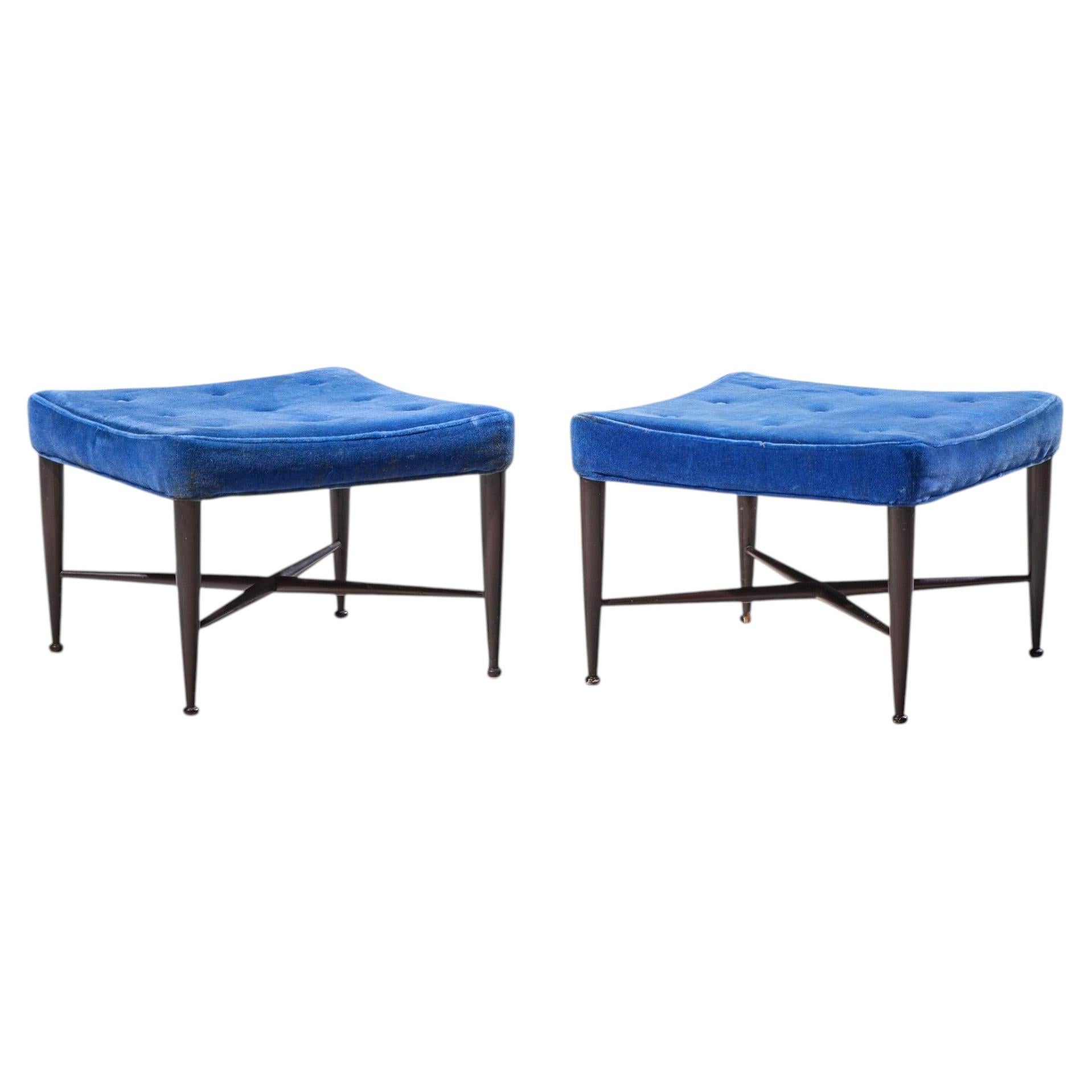 Edward Wormley for Dunbar Model 5002 Mid Century Thebes Mahogany Stools - Pair For Sale